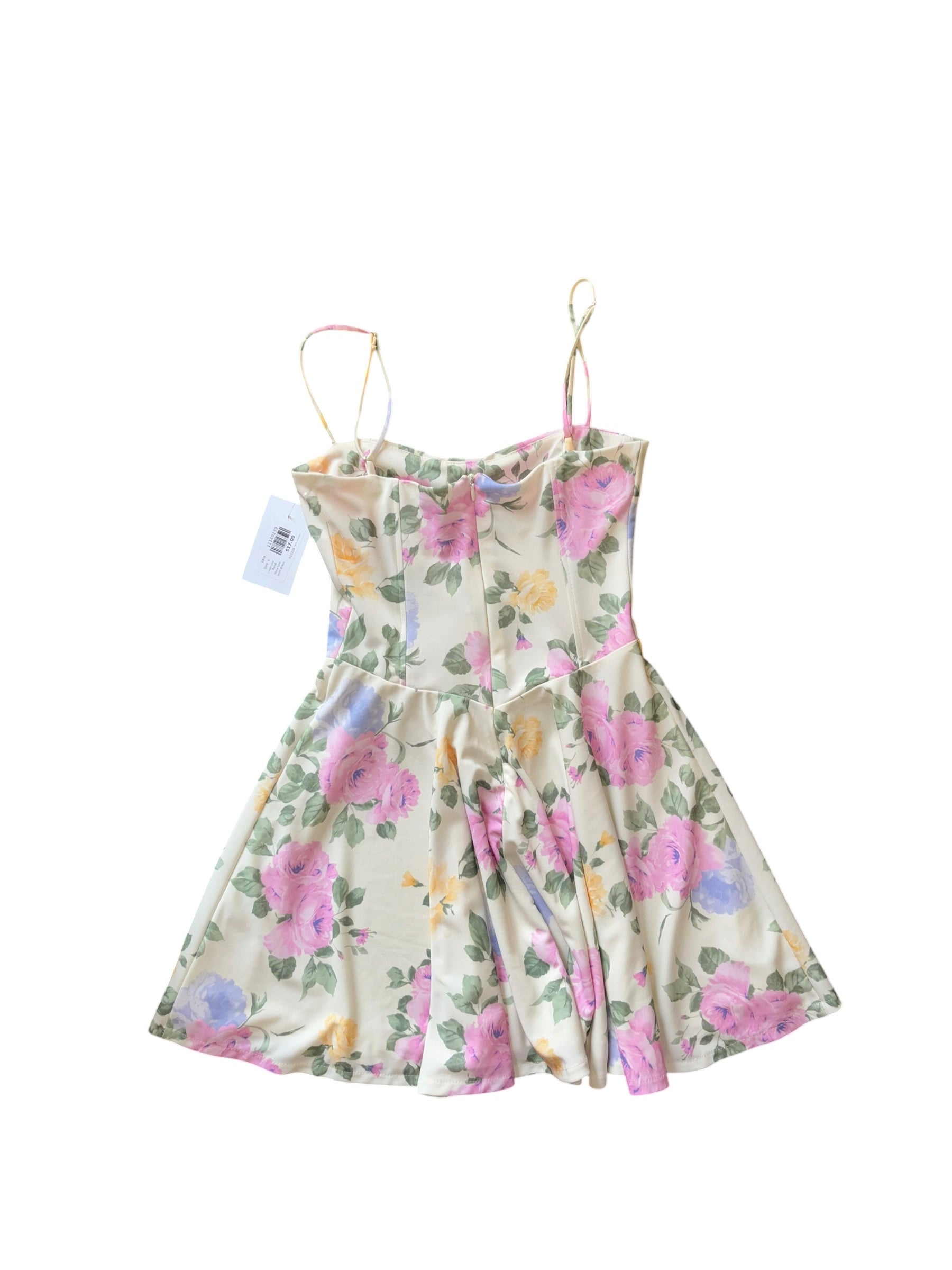 cream pink zara floral structure mini dress, s