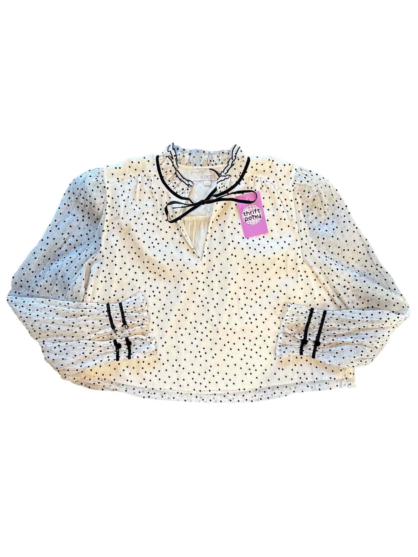 cream loft polka collared top, xl