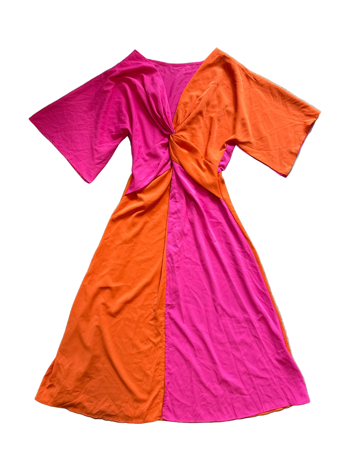 orange pink low back two tone maxi dress,m