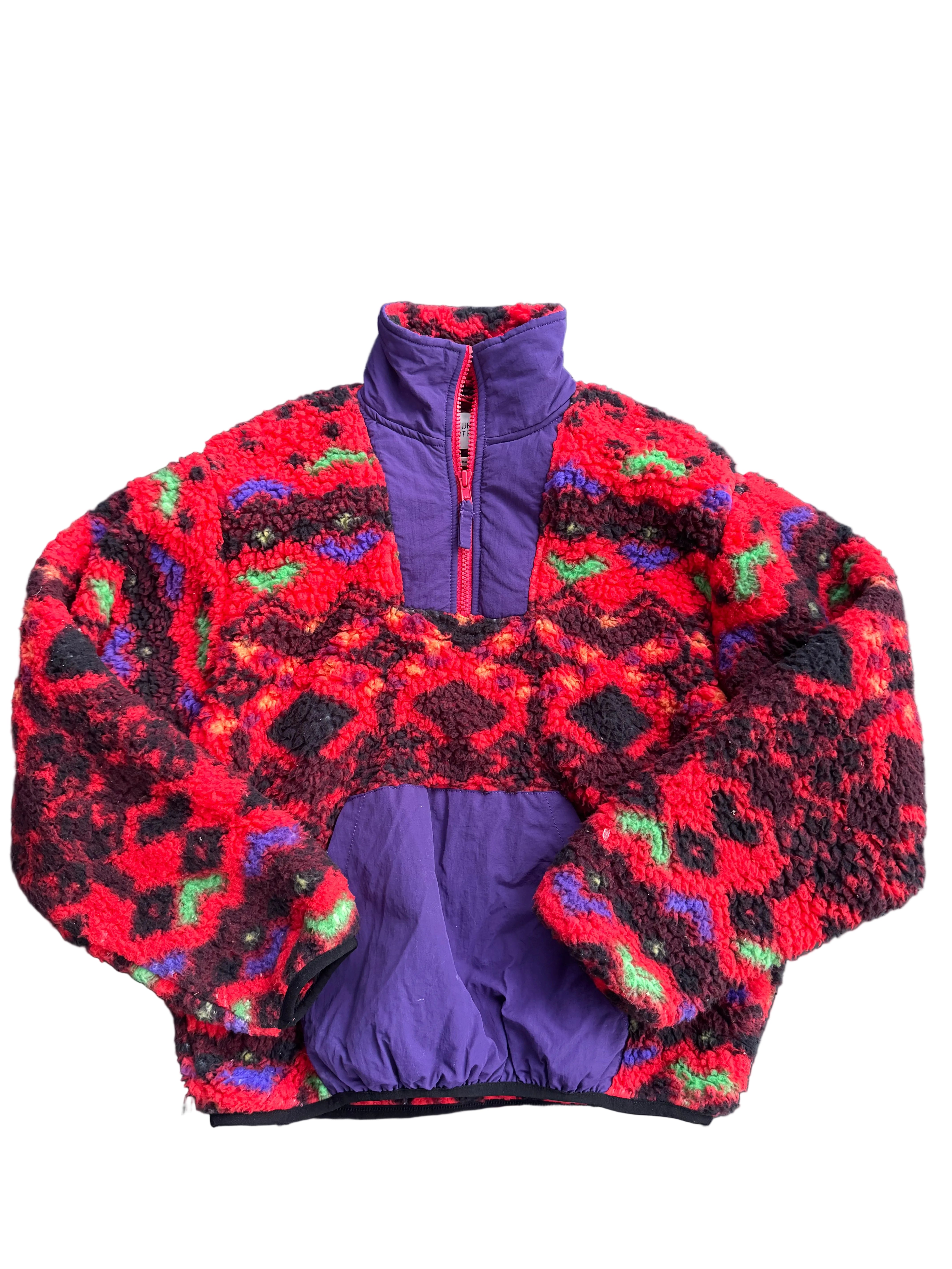 orange purple urban outfitters fleece quarter zip, xs