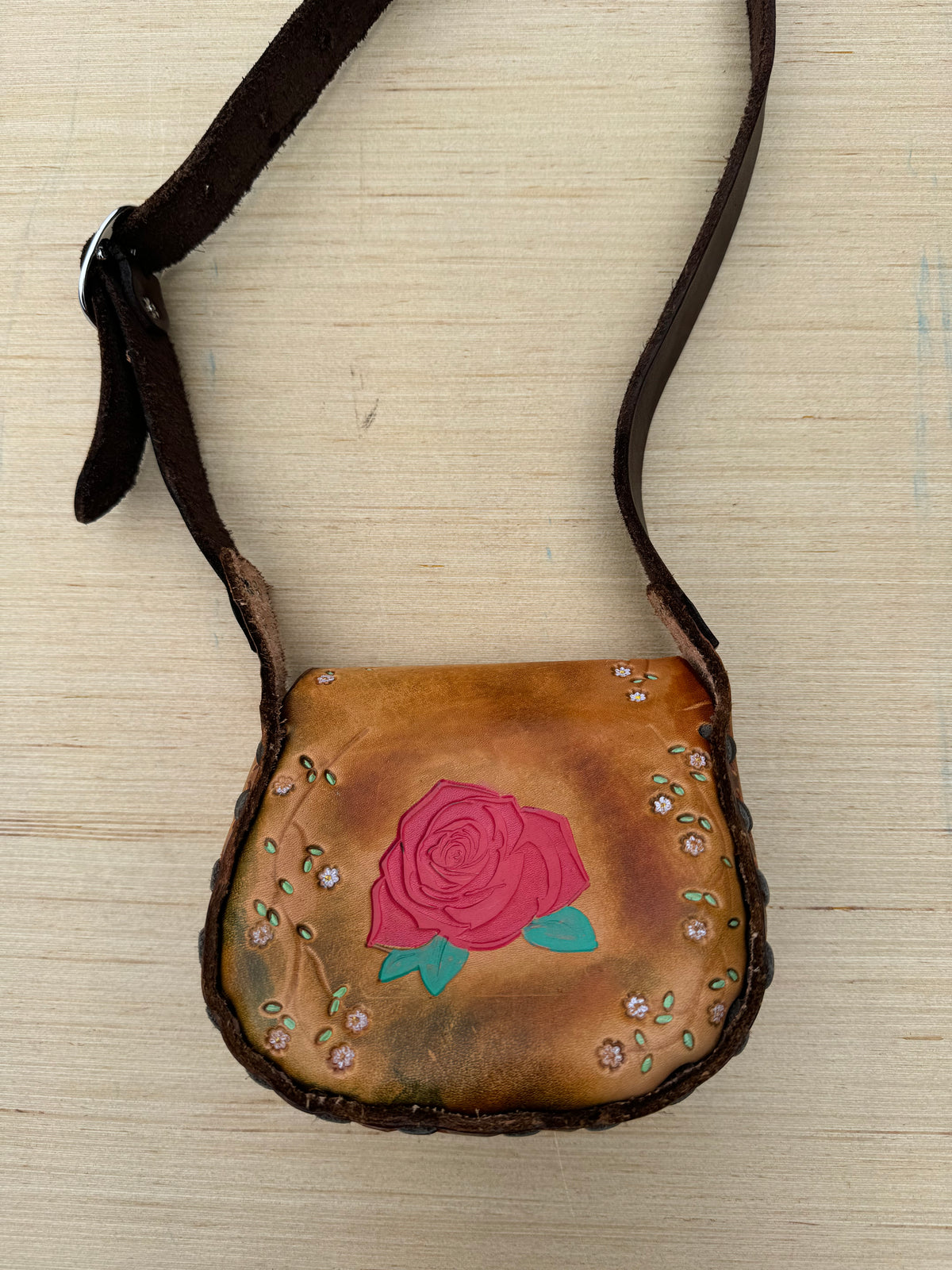 brown leather flower purse