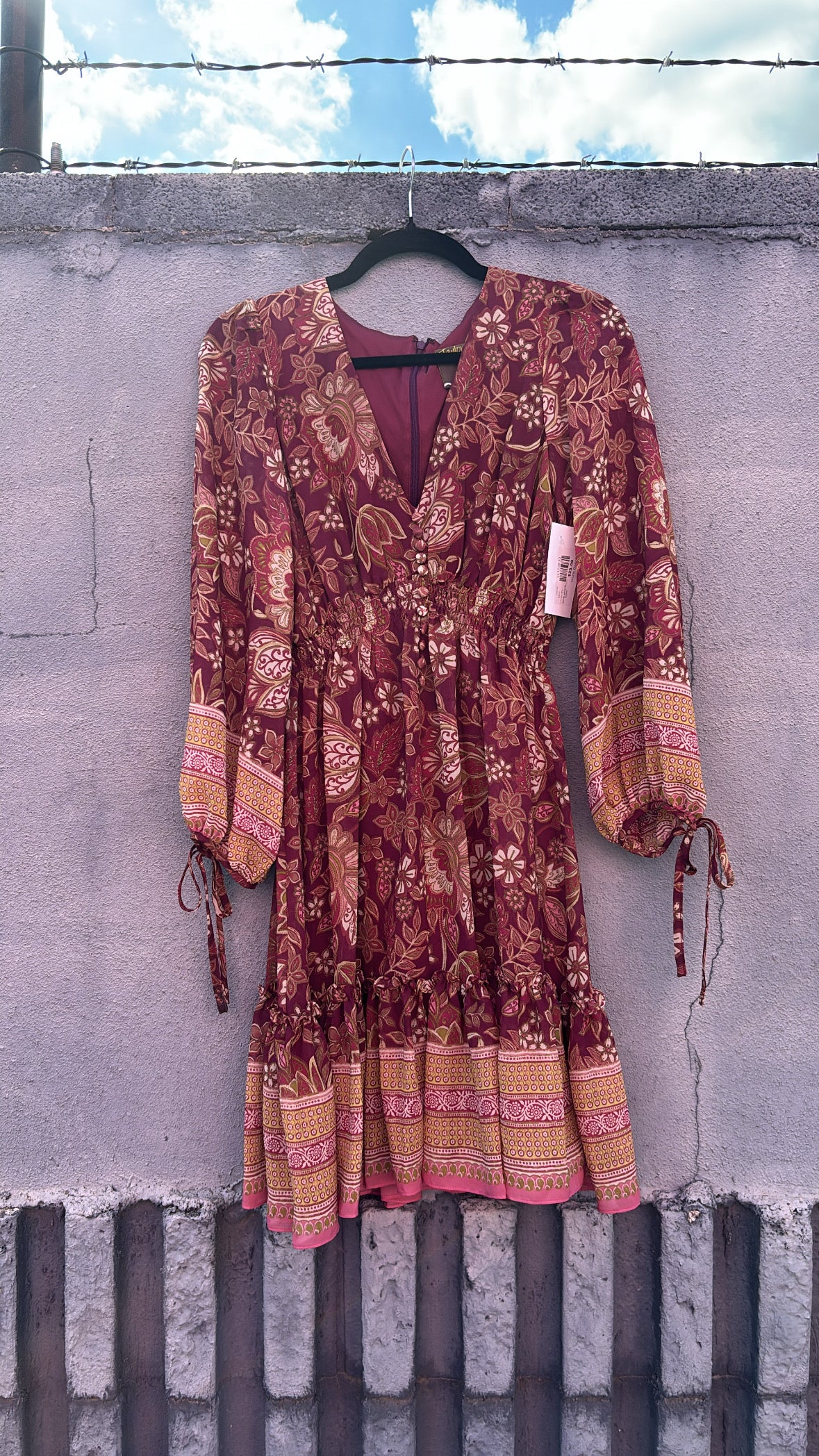maroon green taylor floral aline ls dress