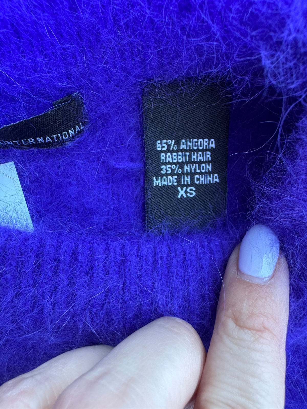 purple moda international fuzzy ls sweater dress, xs