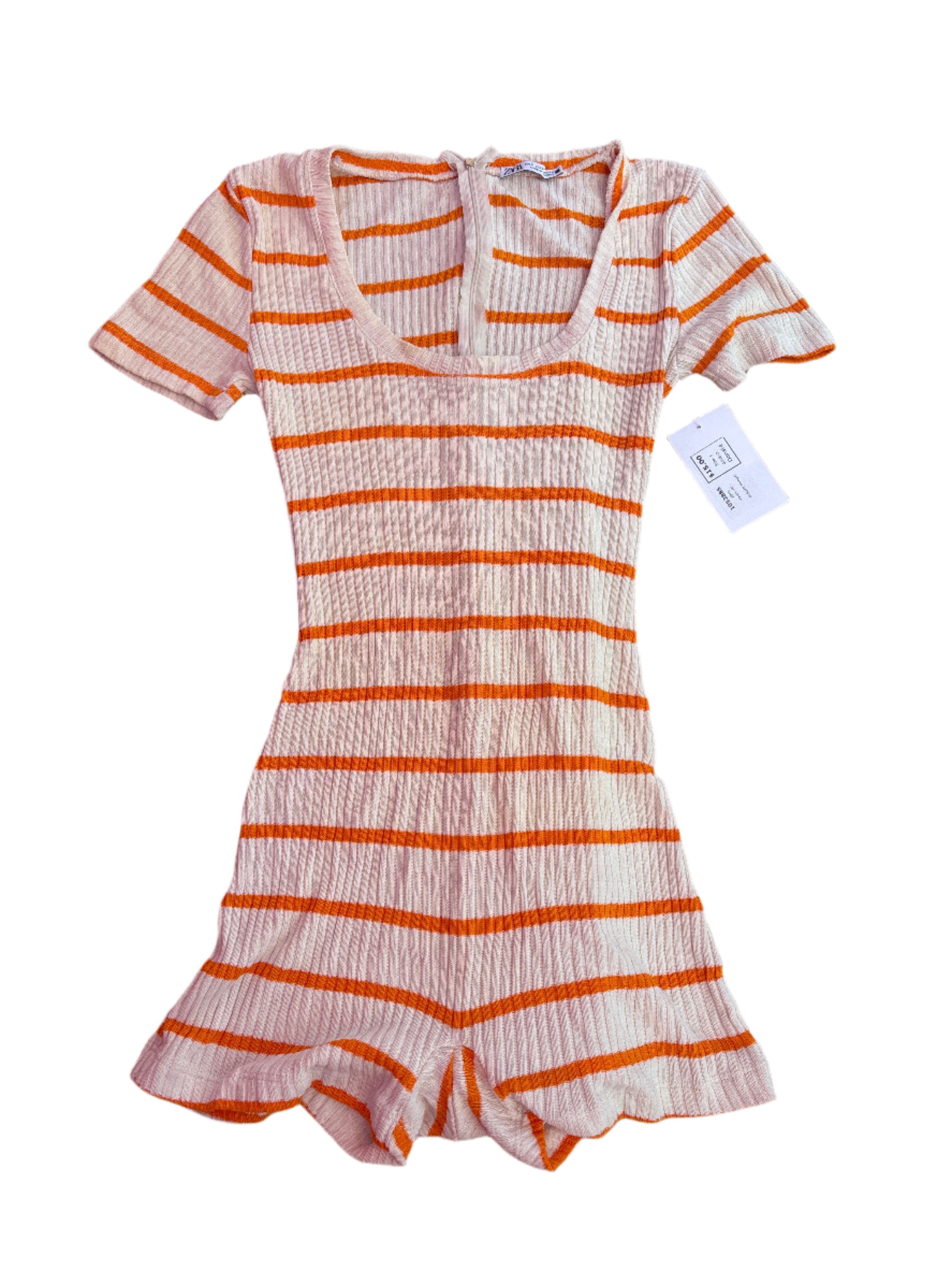 orange white zara striped romper, s