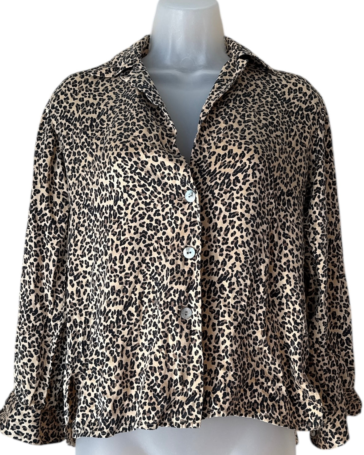 brown black linda hutton silk animal print button down, 2