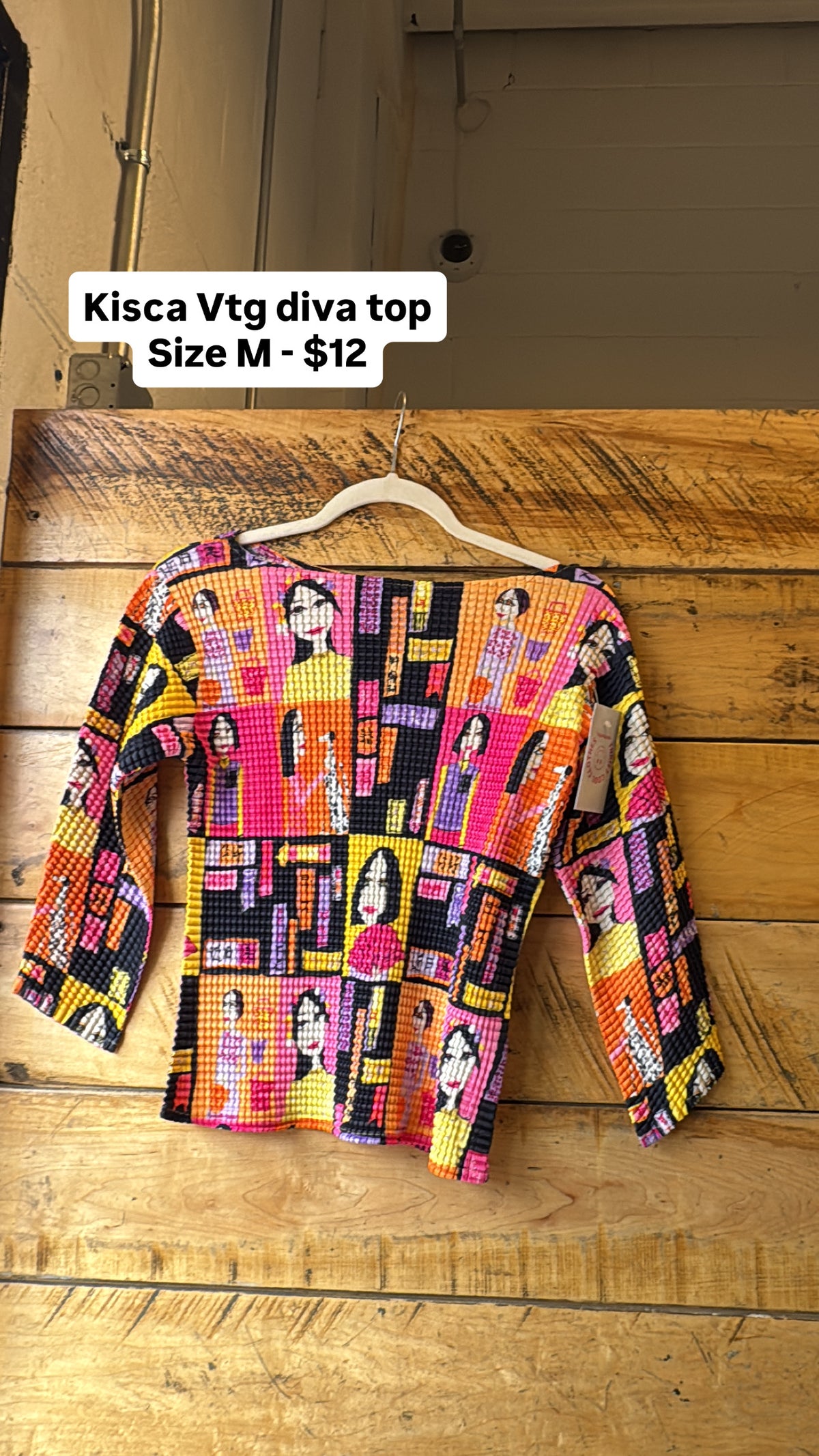 pink orange black kisca diva crinkle top, m