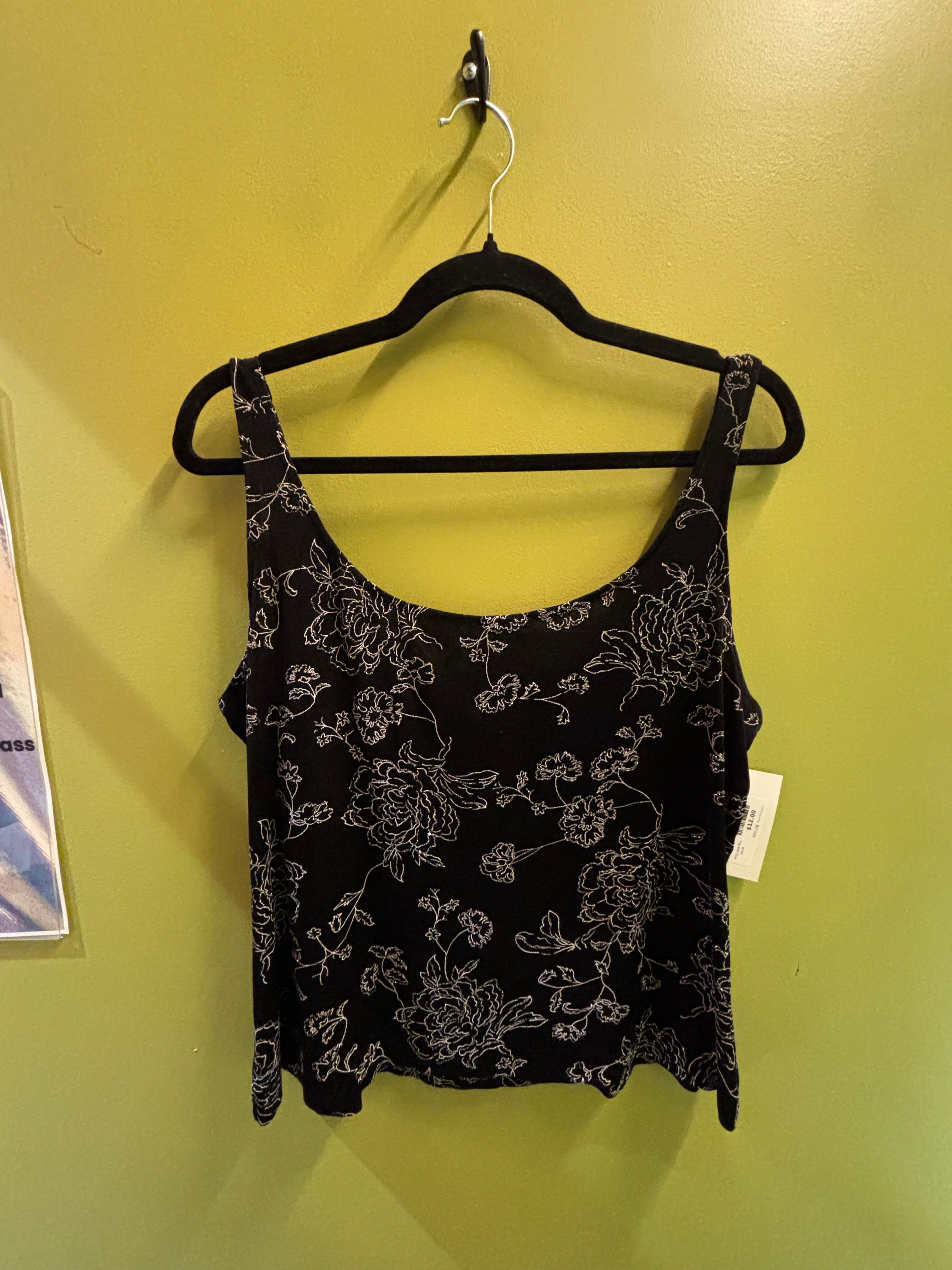 Black silver Alex evenings Vtg sparkly tank, Xl