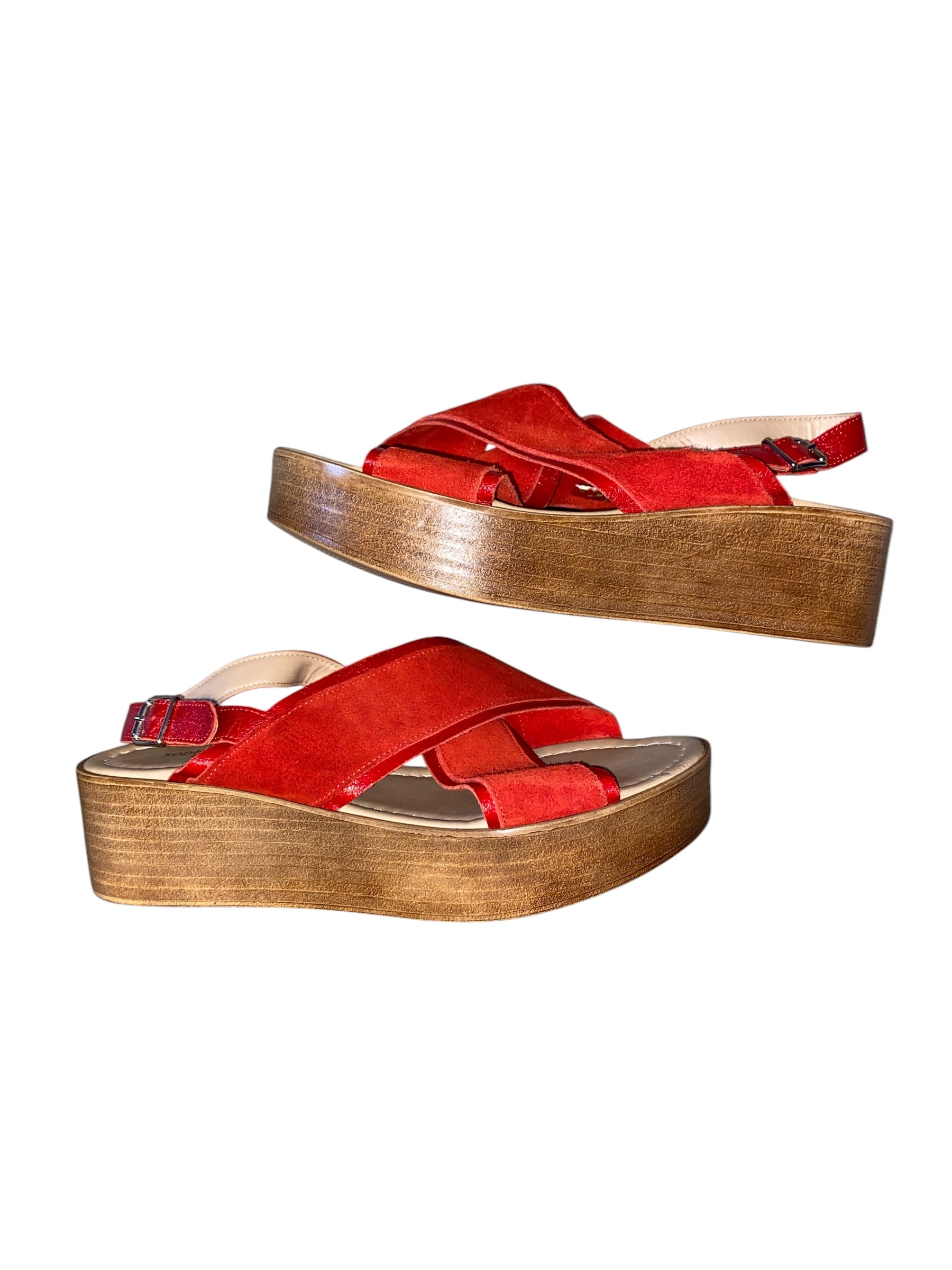 red sophia milano criss cross strap sandals, 39 (fits like 9)
