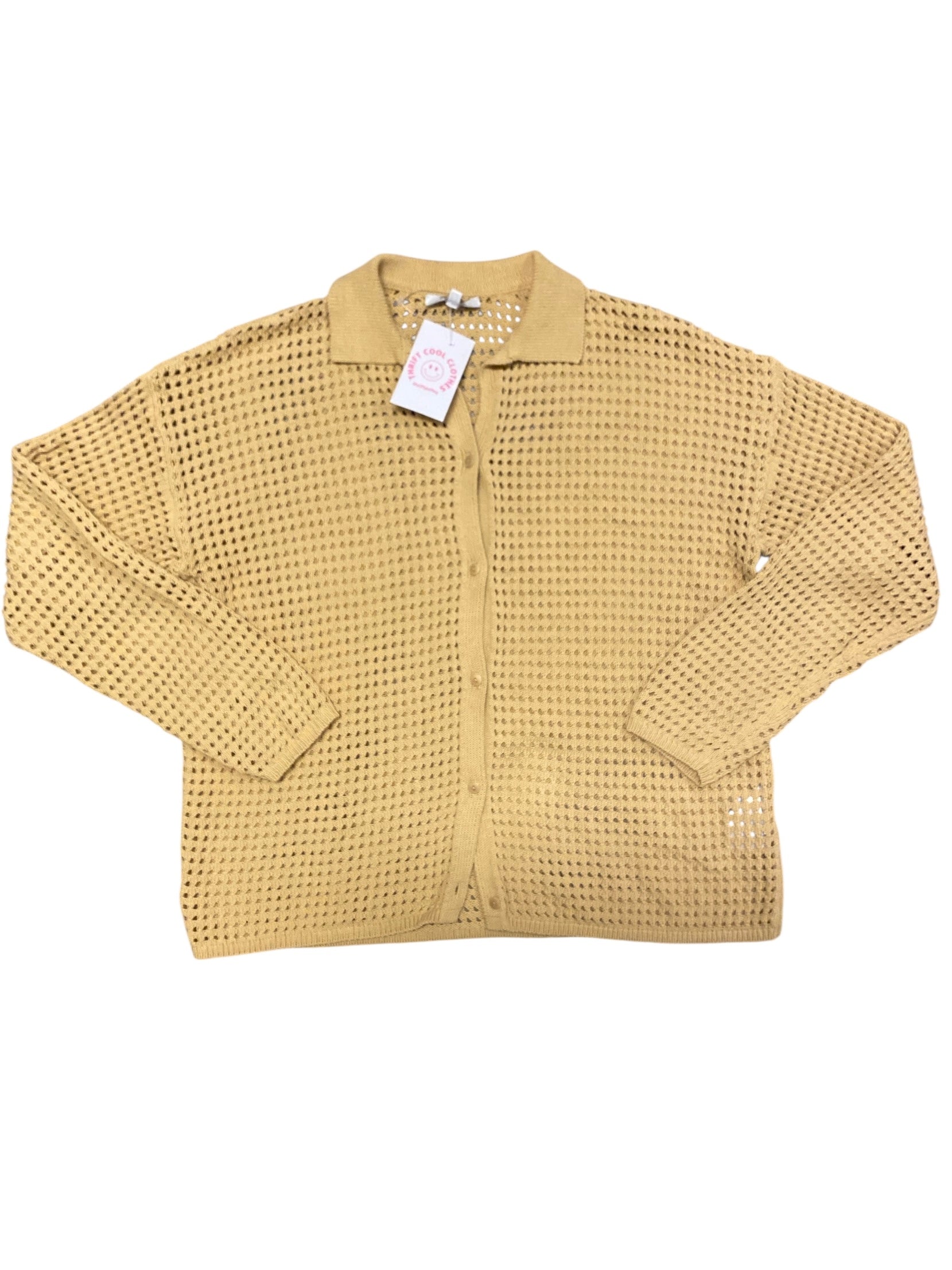 tan madewell crochet button up, m