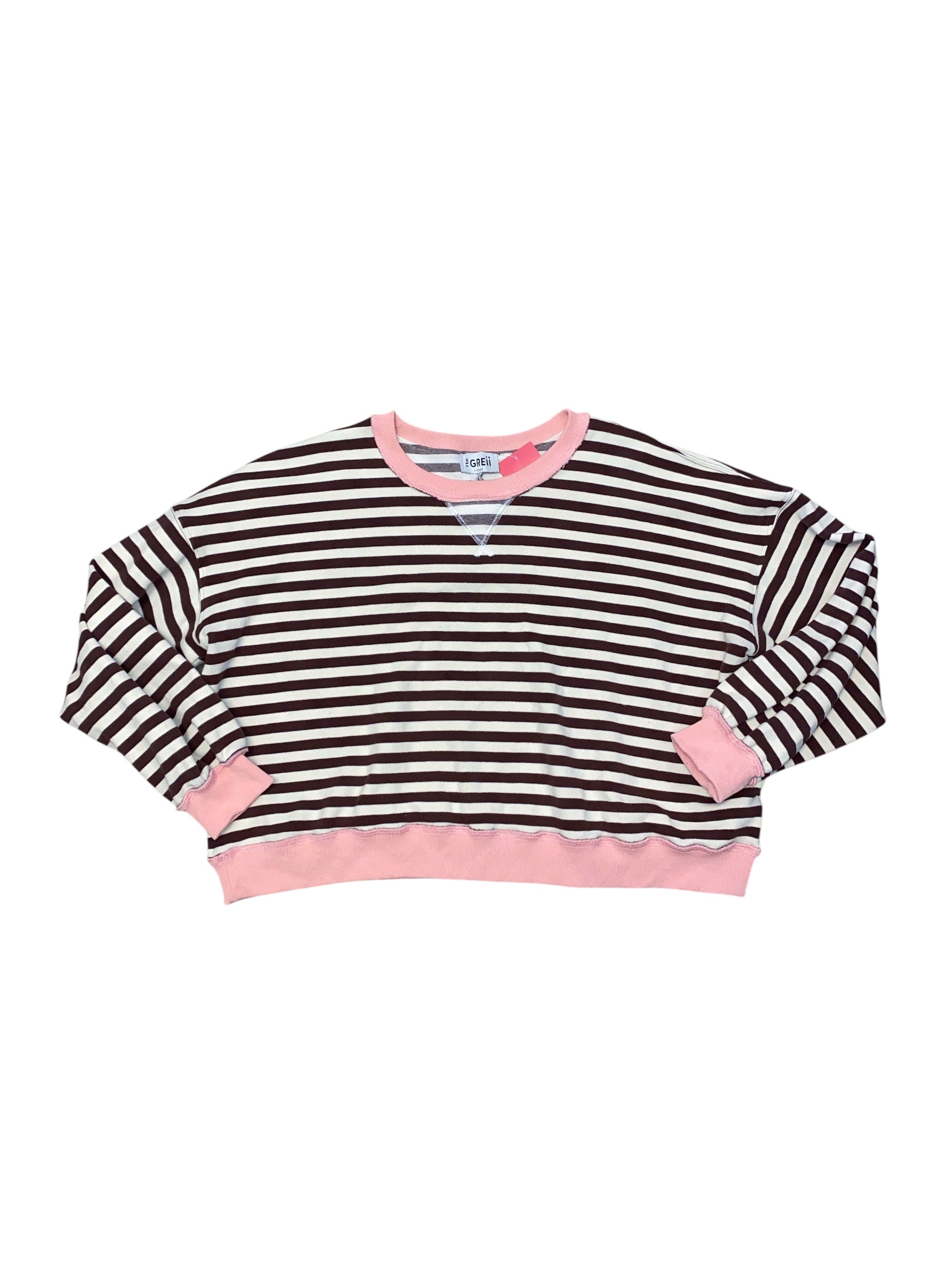 pink cream brown the greii striped ringer crewneck, L