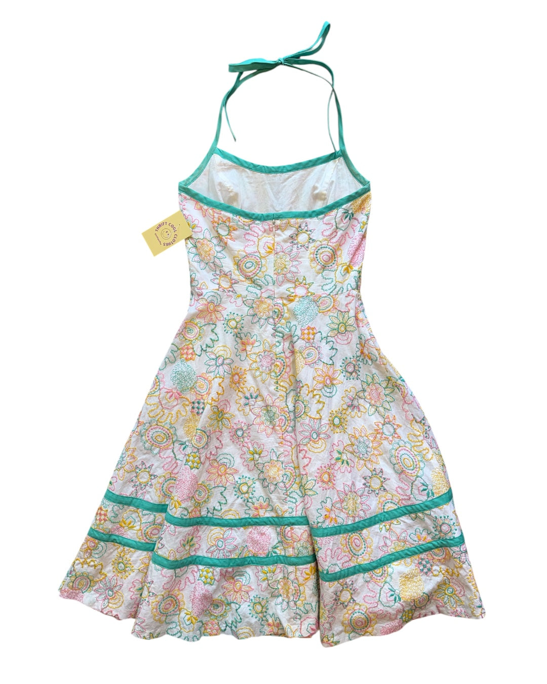 white green yellow Milly embroidered flowers halter dress, 6