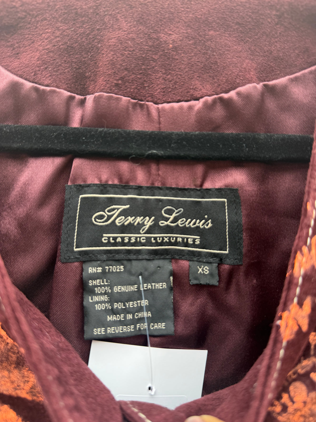maroon jerry lewis DEADSTOCK screen printed leather jacket, xs