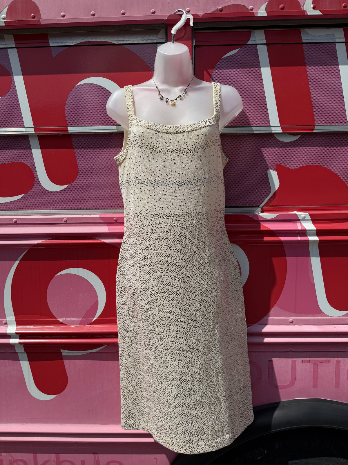 gold st john evening rhinestone knit tank dress