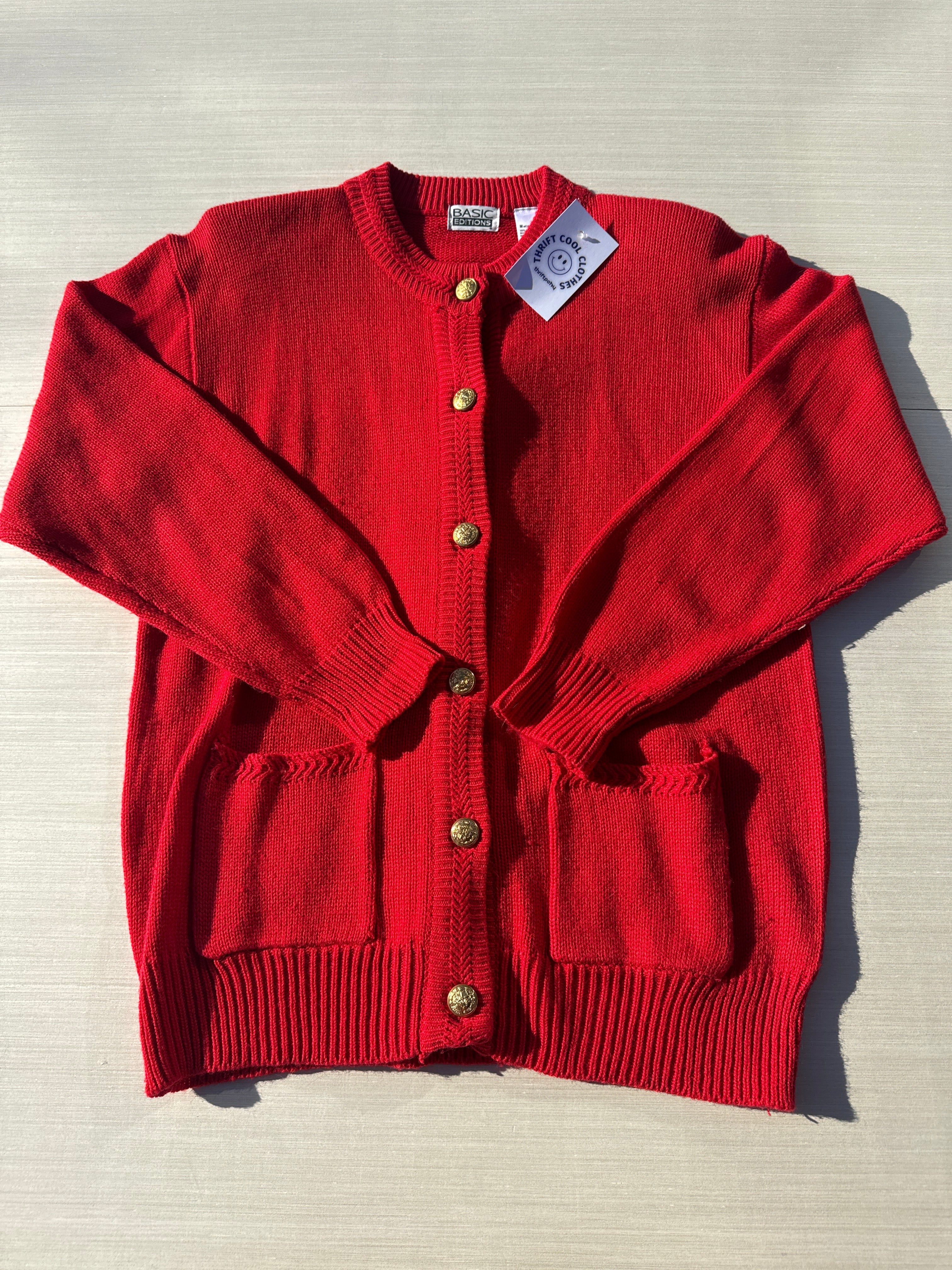 red basic editions vtg cardigan w shoulder pads, m