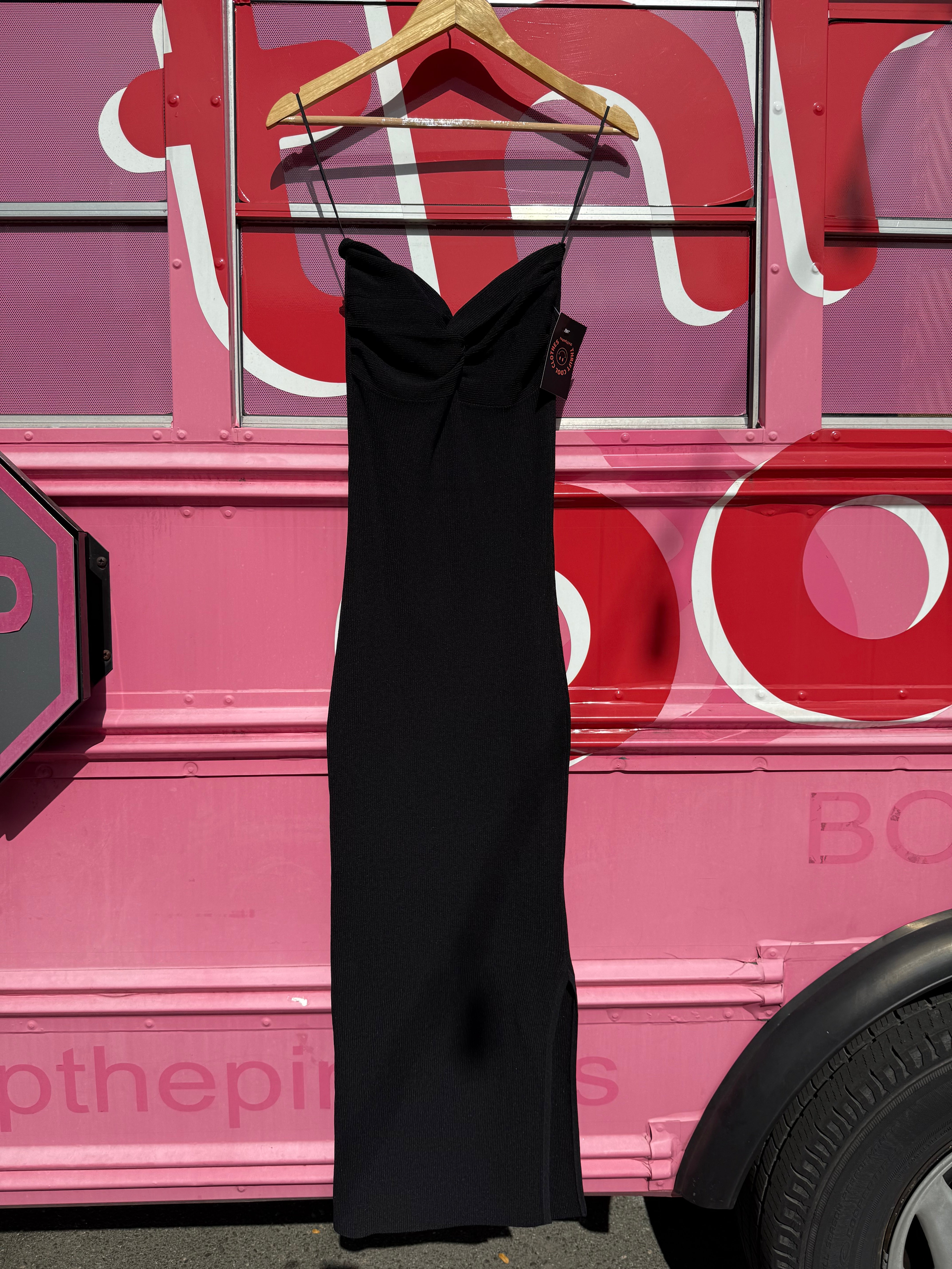 black vestique ribbed strapless nwt dress, m