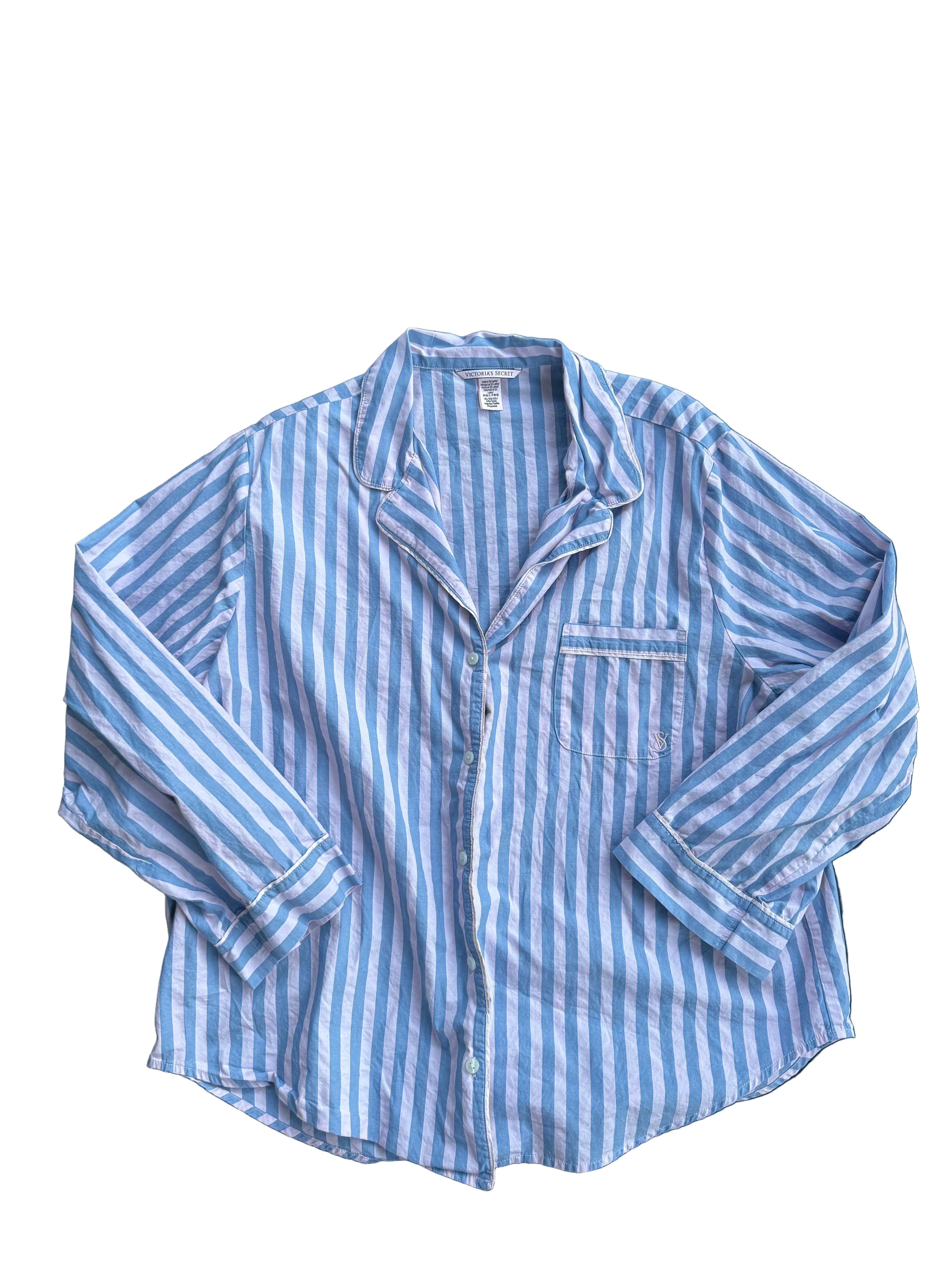 pink blue victorias secret striped pj top, xl