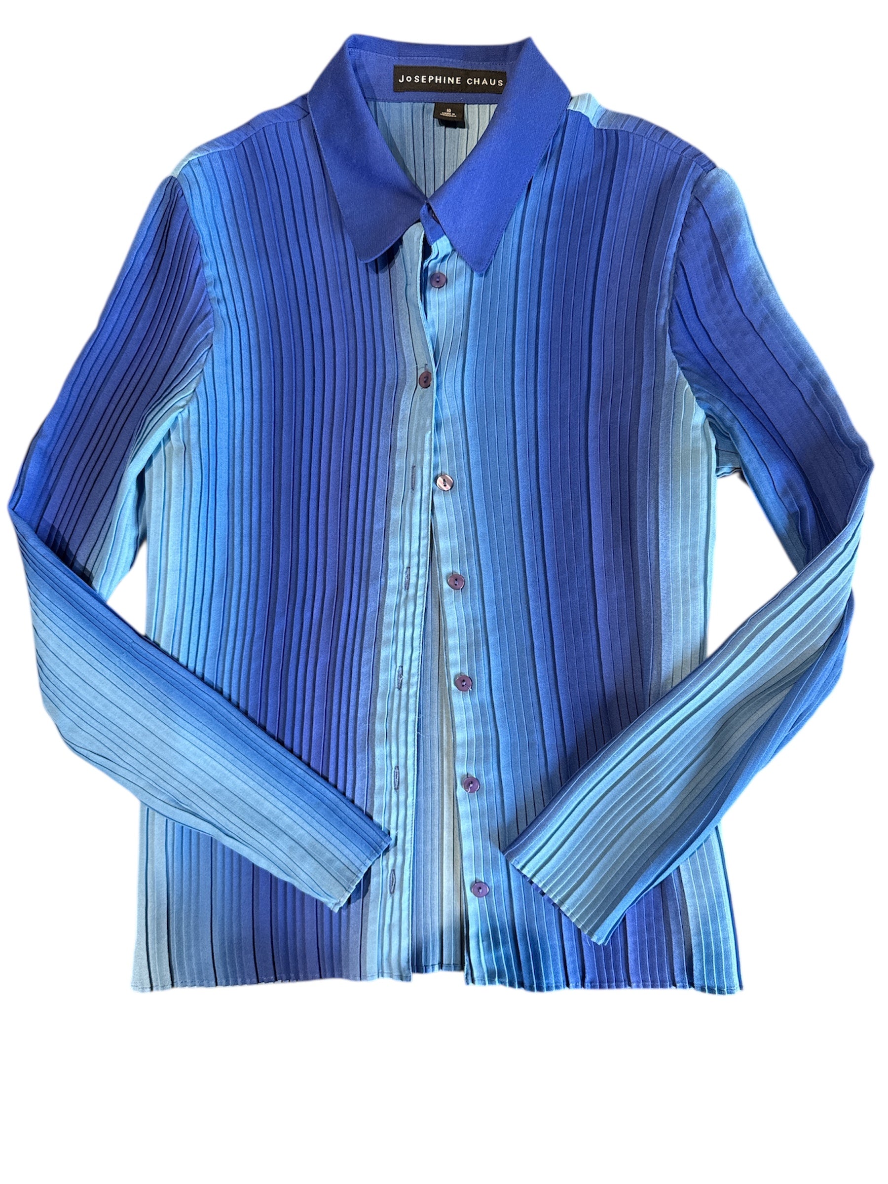 blue josephine chaus pleated ombre button down, 10