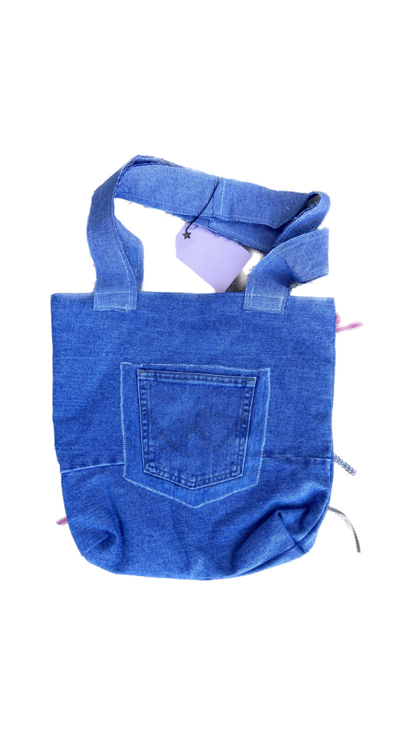 handmade upcycled denim bow tote