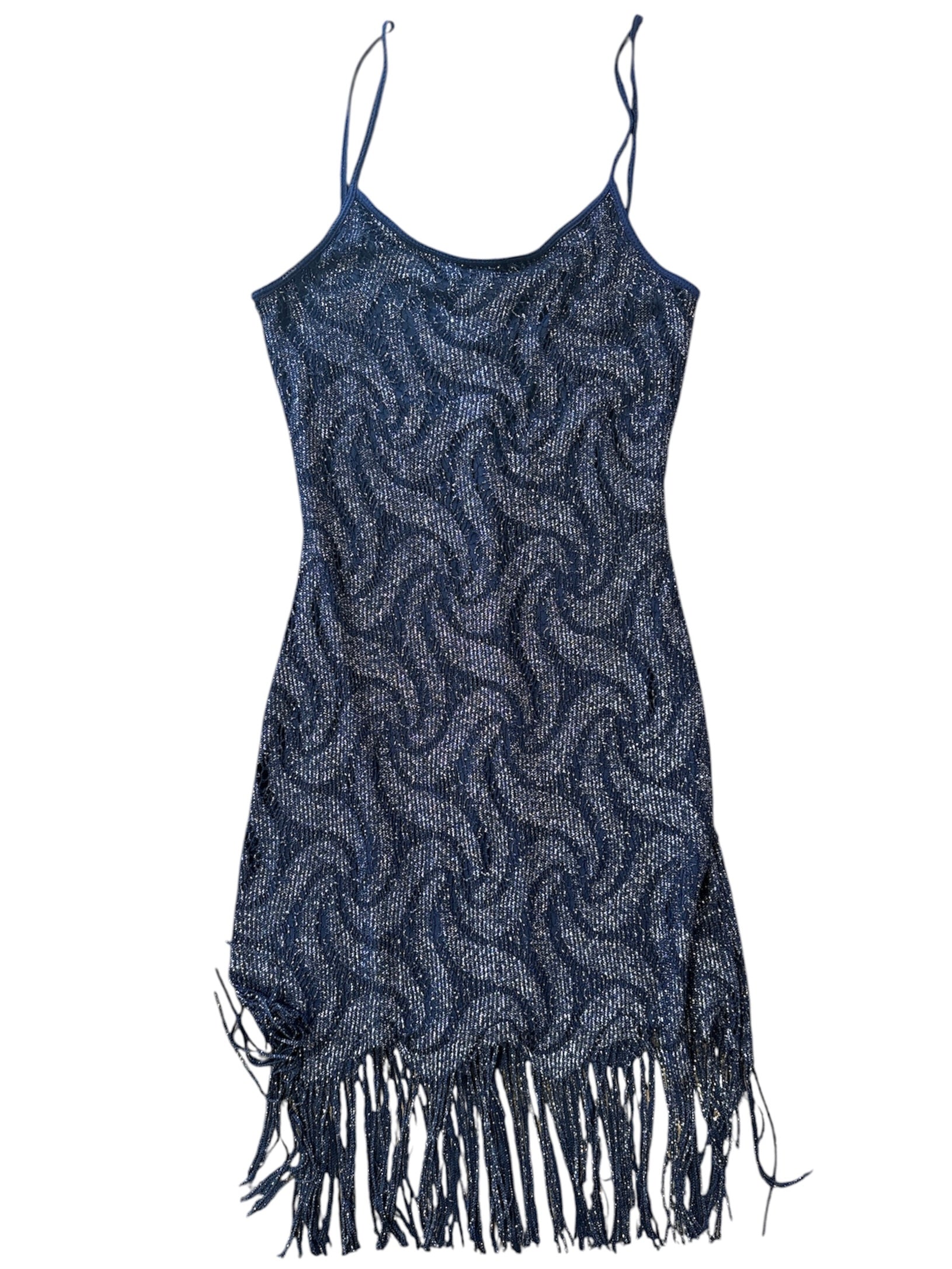 blue california concepts fringe swirl sparkle cami dress, m