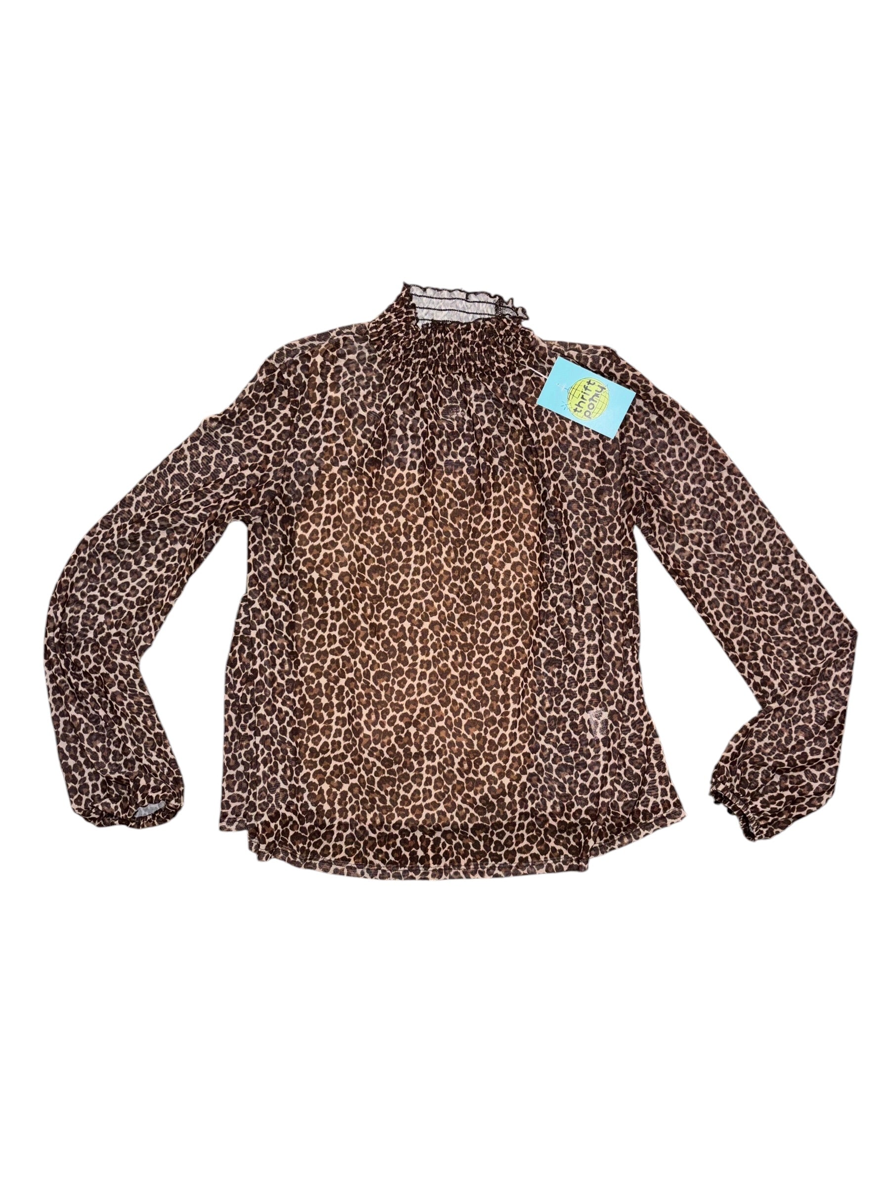 brown wild fable micromesh animal print mock neck, s