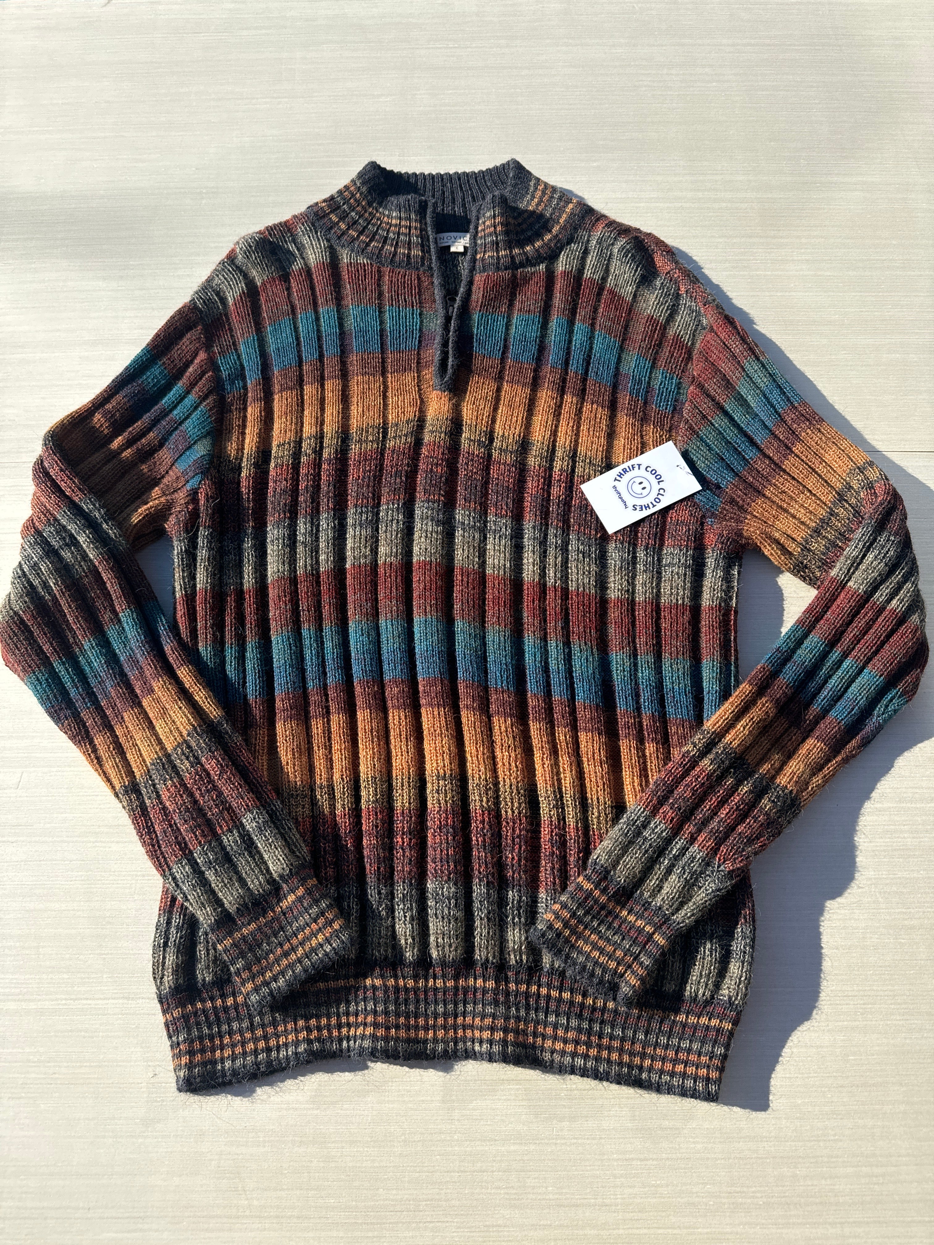 gray maroon novica 100% alpaca striped sweater zip up, L