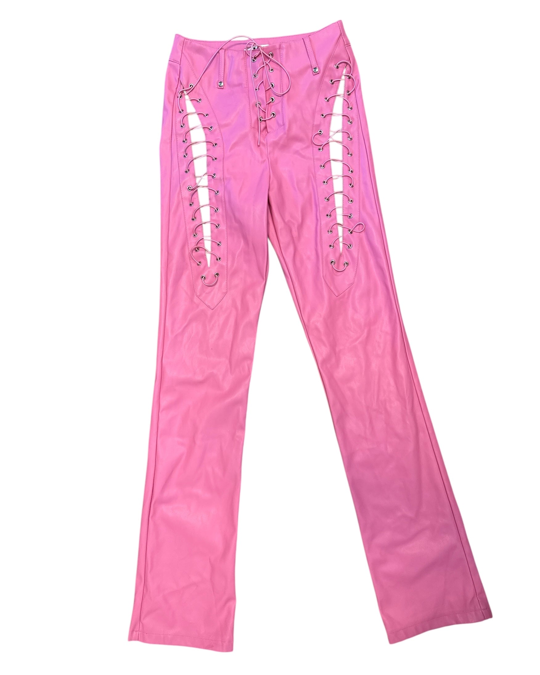 pink i am gia pleather lace up pants, xs