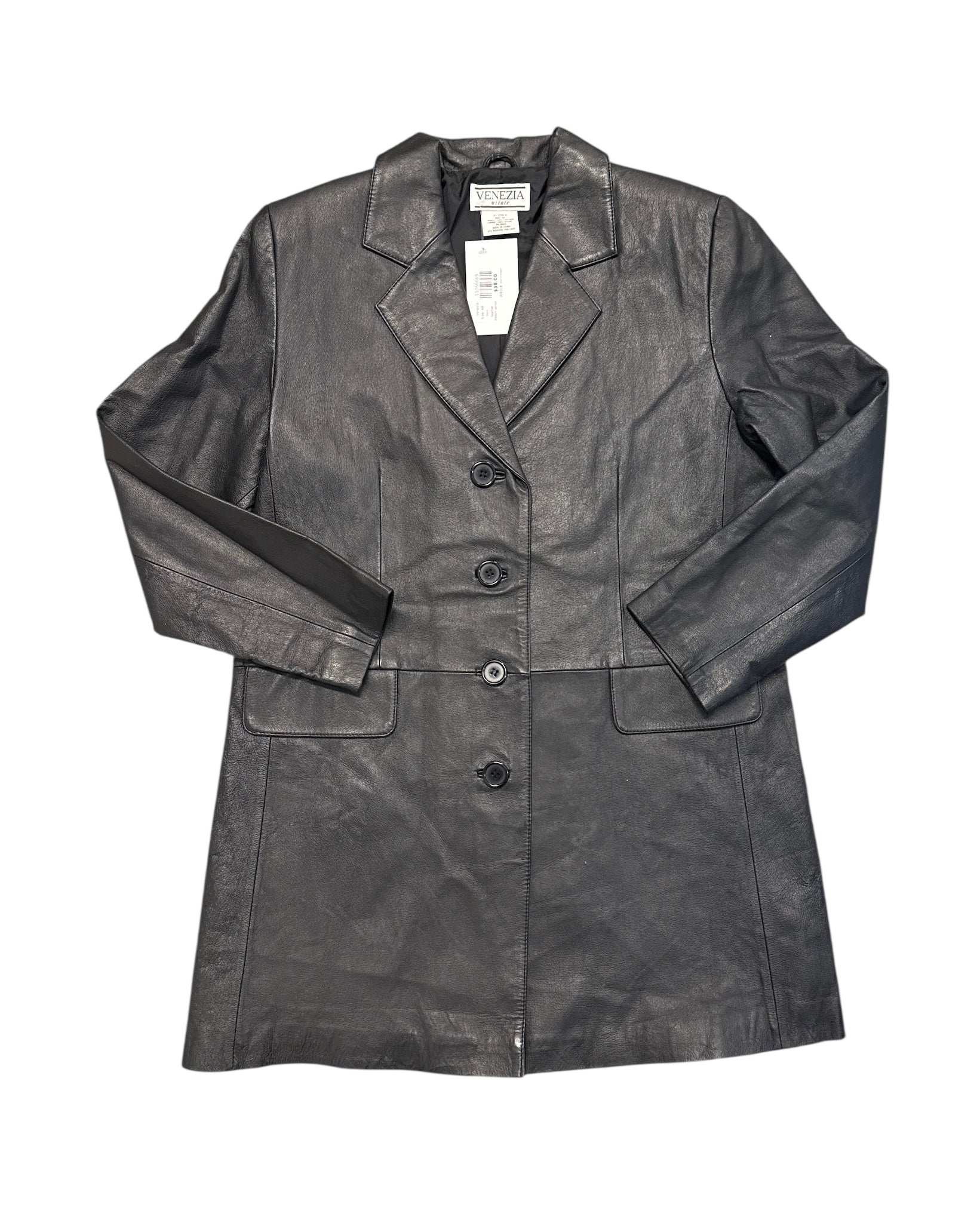black venezia leather trench jacket, A6