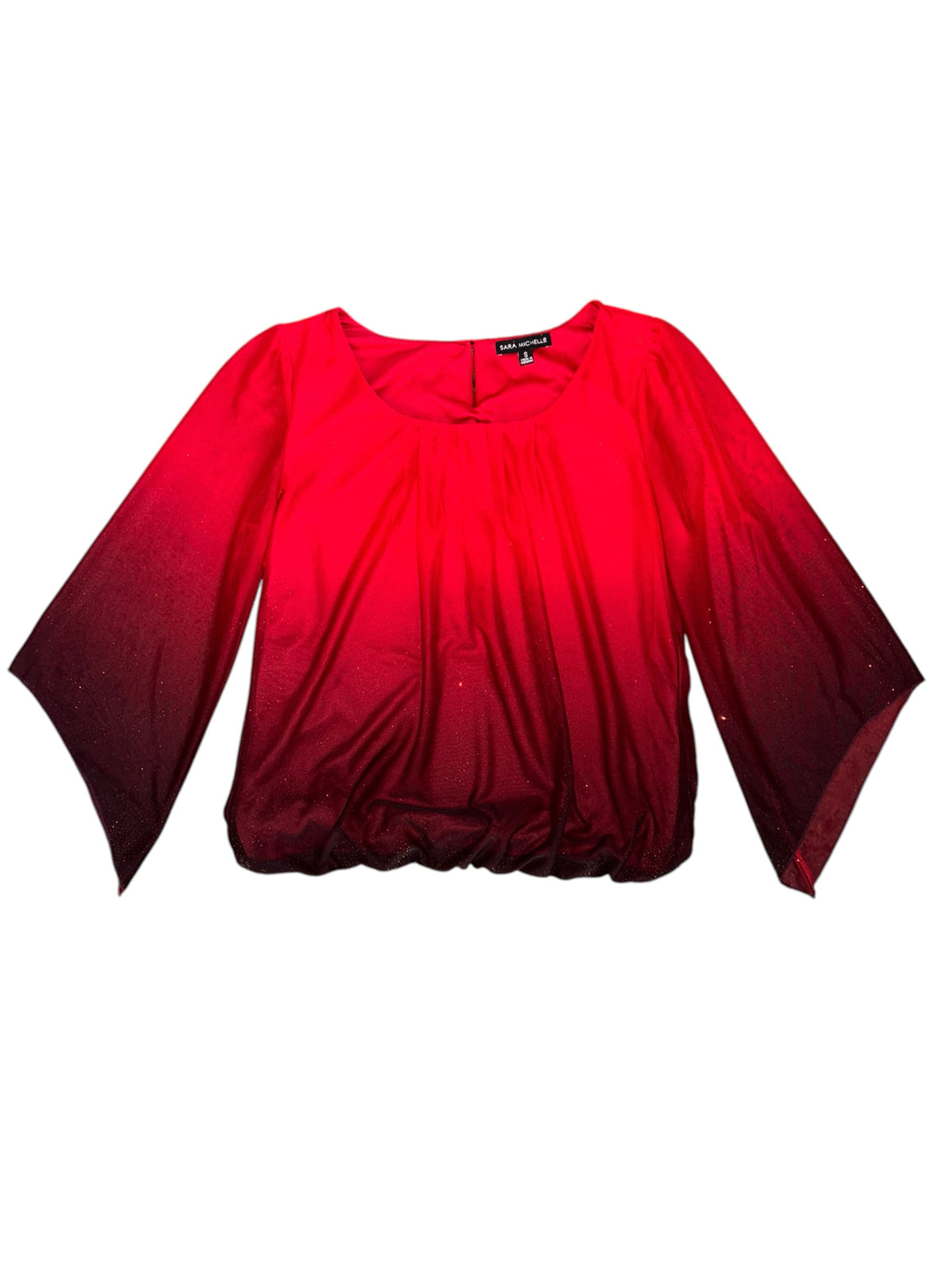 red sara michelle sheer sleeve bedazzled ls, s