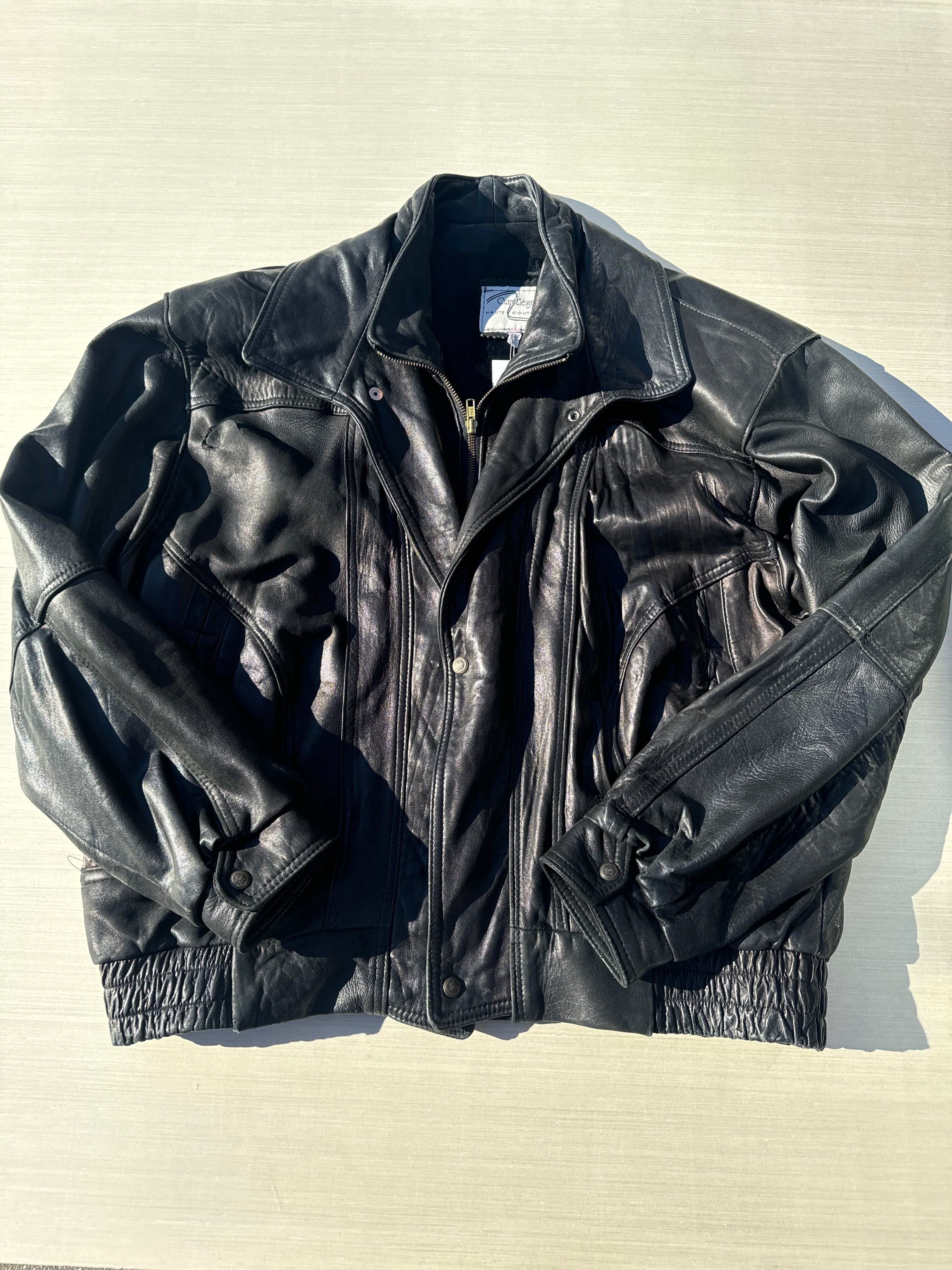 black cuir elegance chunky leather jacket, xl
