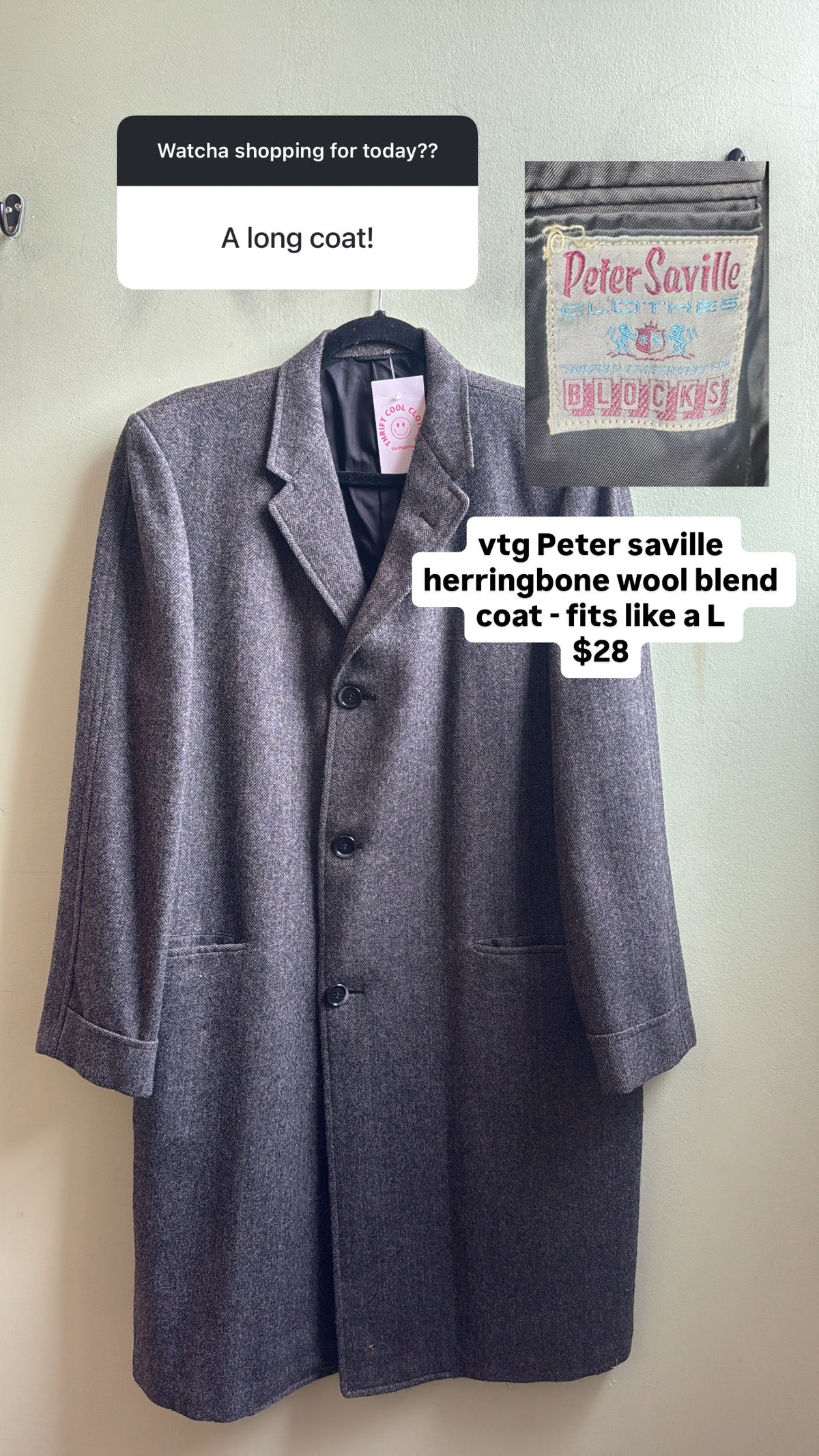 Peter Seville gray Vtg herringbone long coat