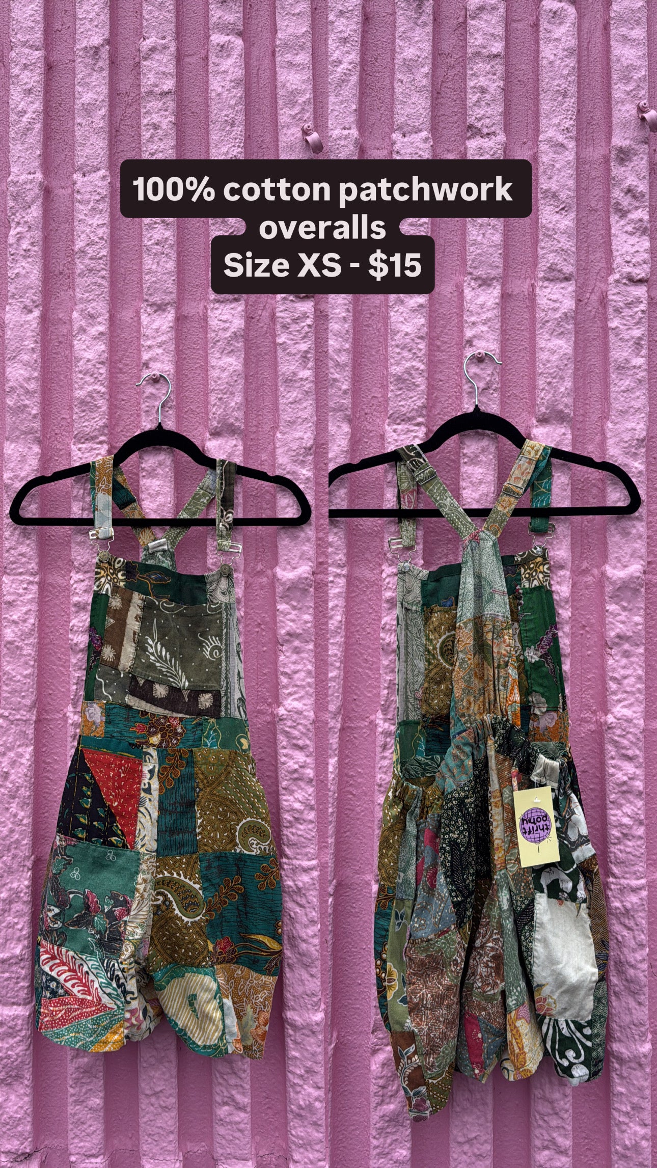 green red yellow 100% cotton patchwork overall shorts XS