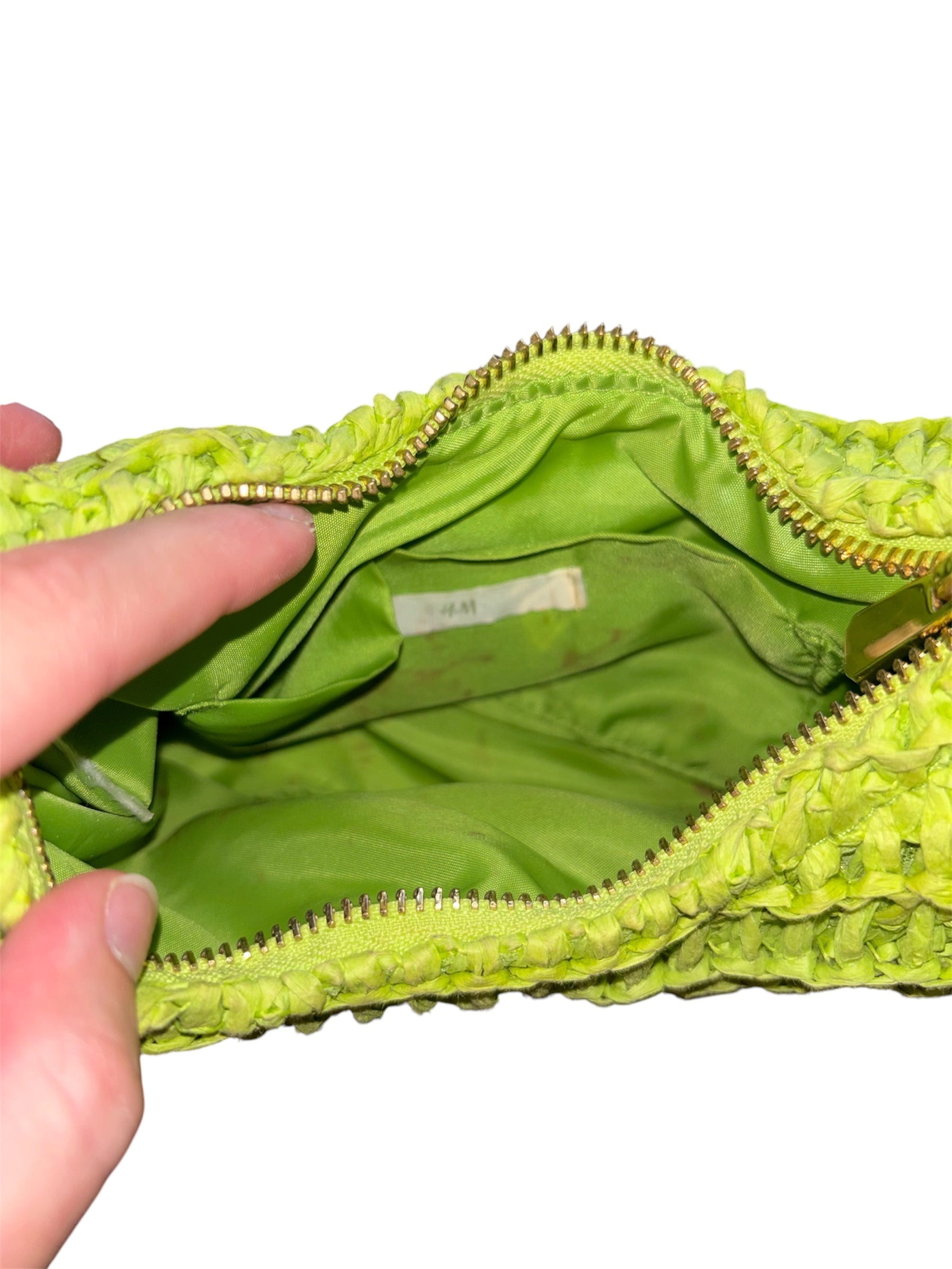 green h&m mini woven bag
