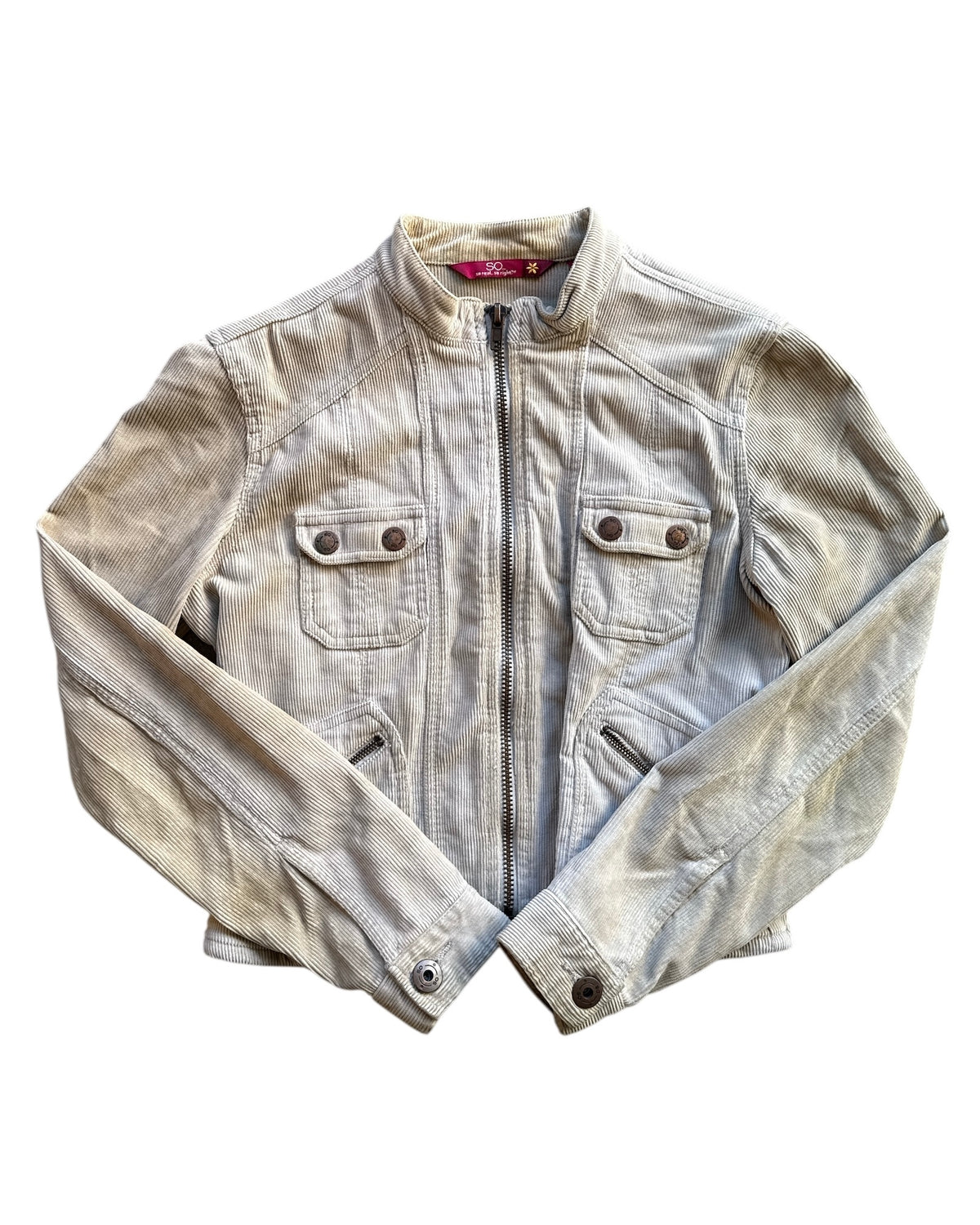 beige so cord zip up jacket, s
