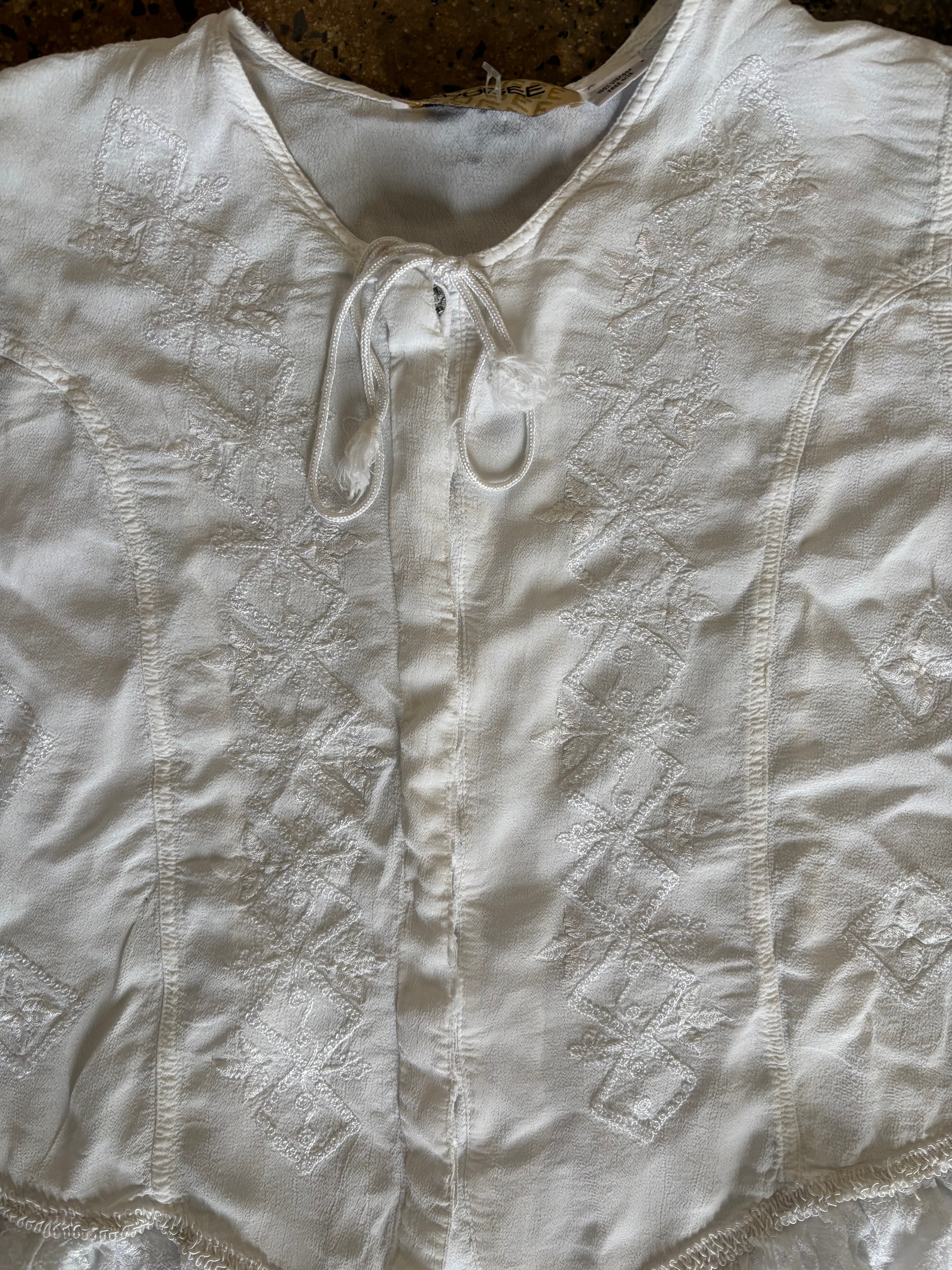 white l'pogee ruffle button ss top, free size