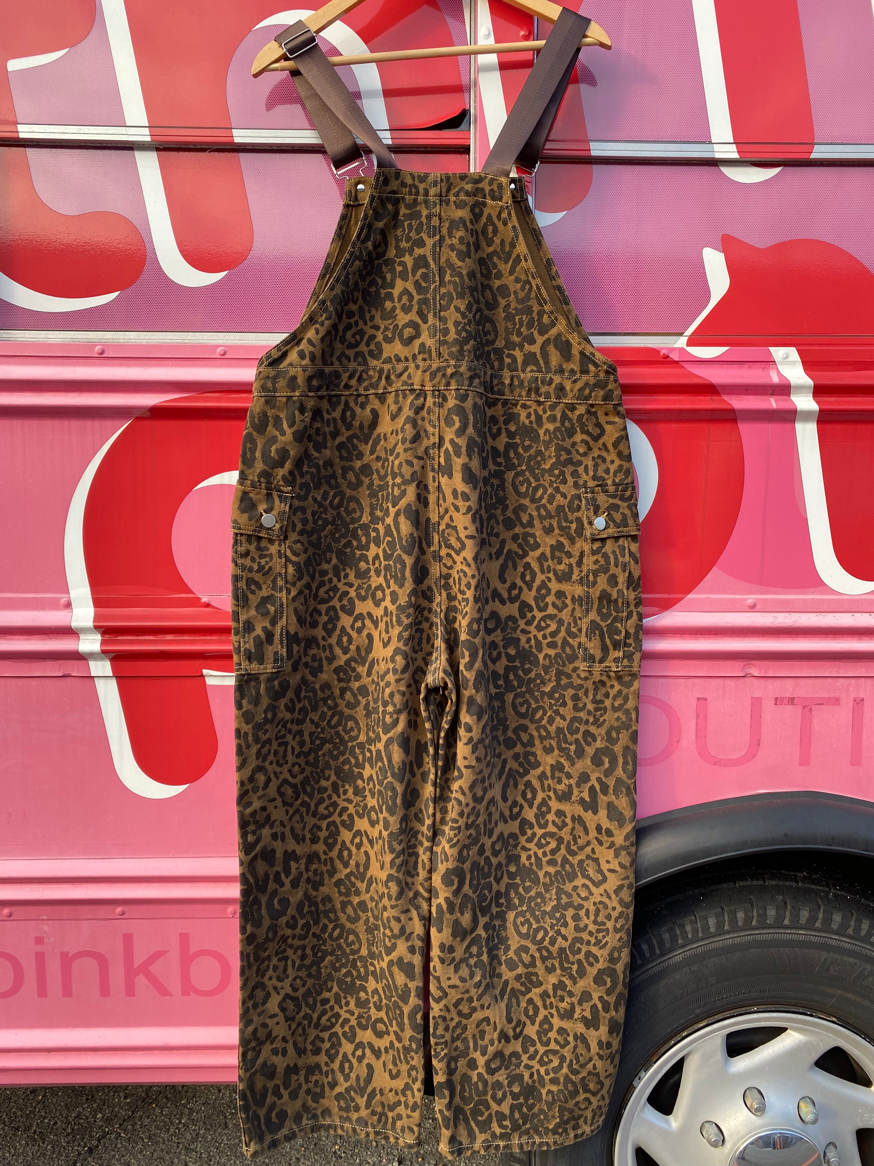 Brown black UP jeans Leopard overalls, XL