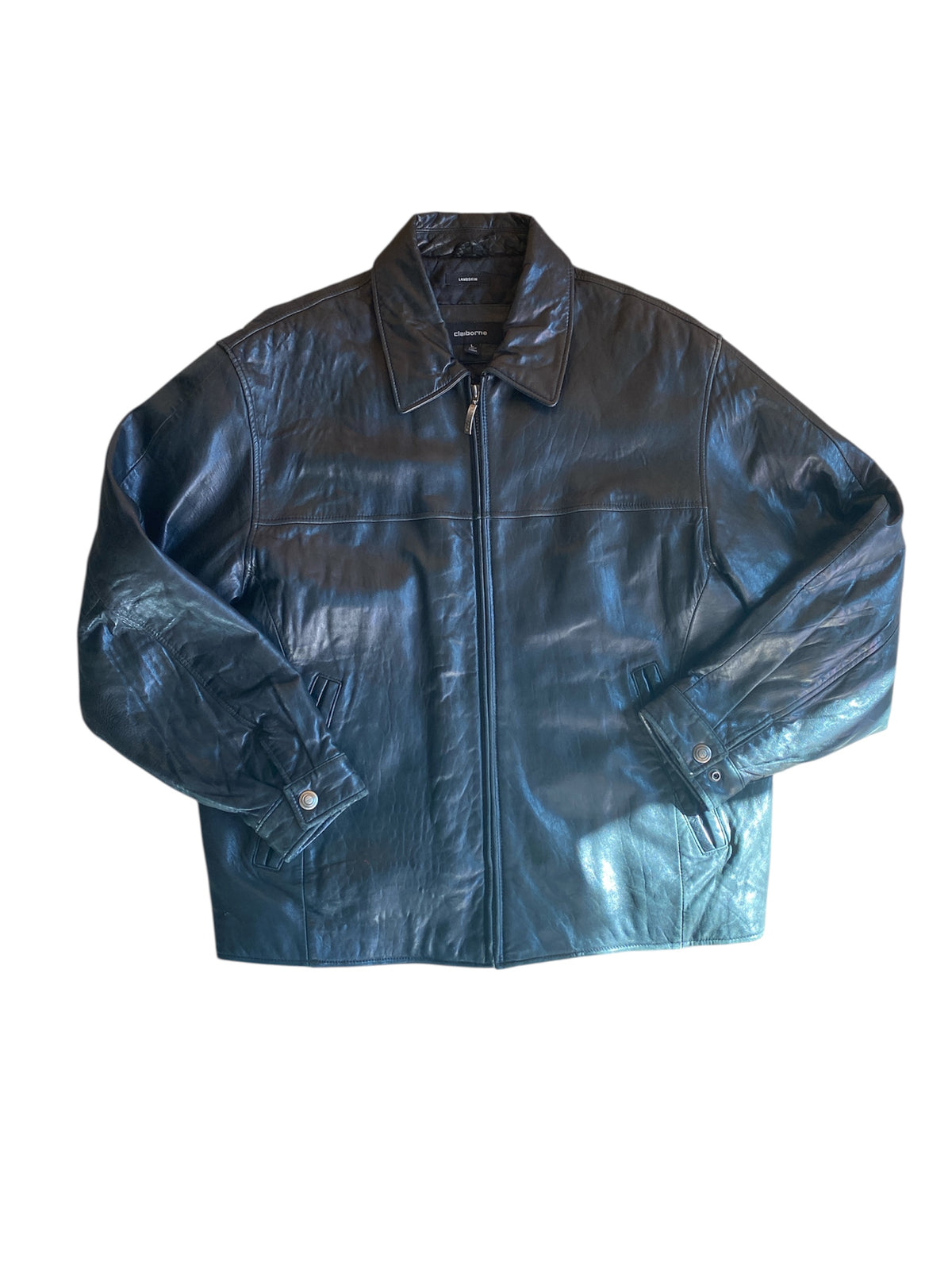 Black Claiborne Leather zip up jacket, L