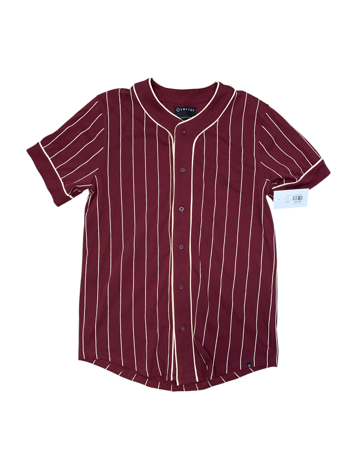 maroon cream empyre stripe baseball jersey top, m