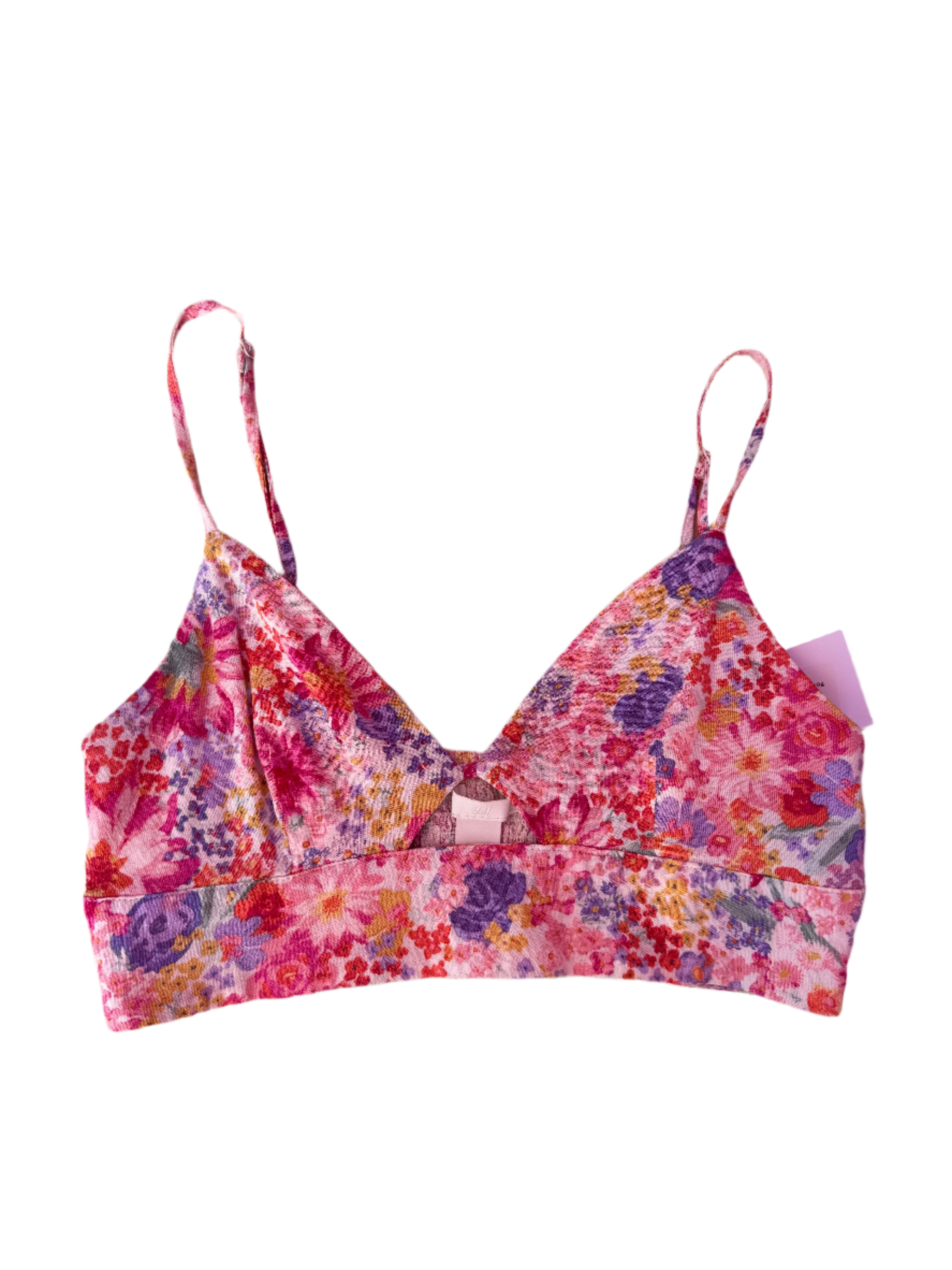 pink purple h&m floral bra top, s