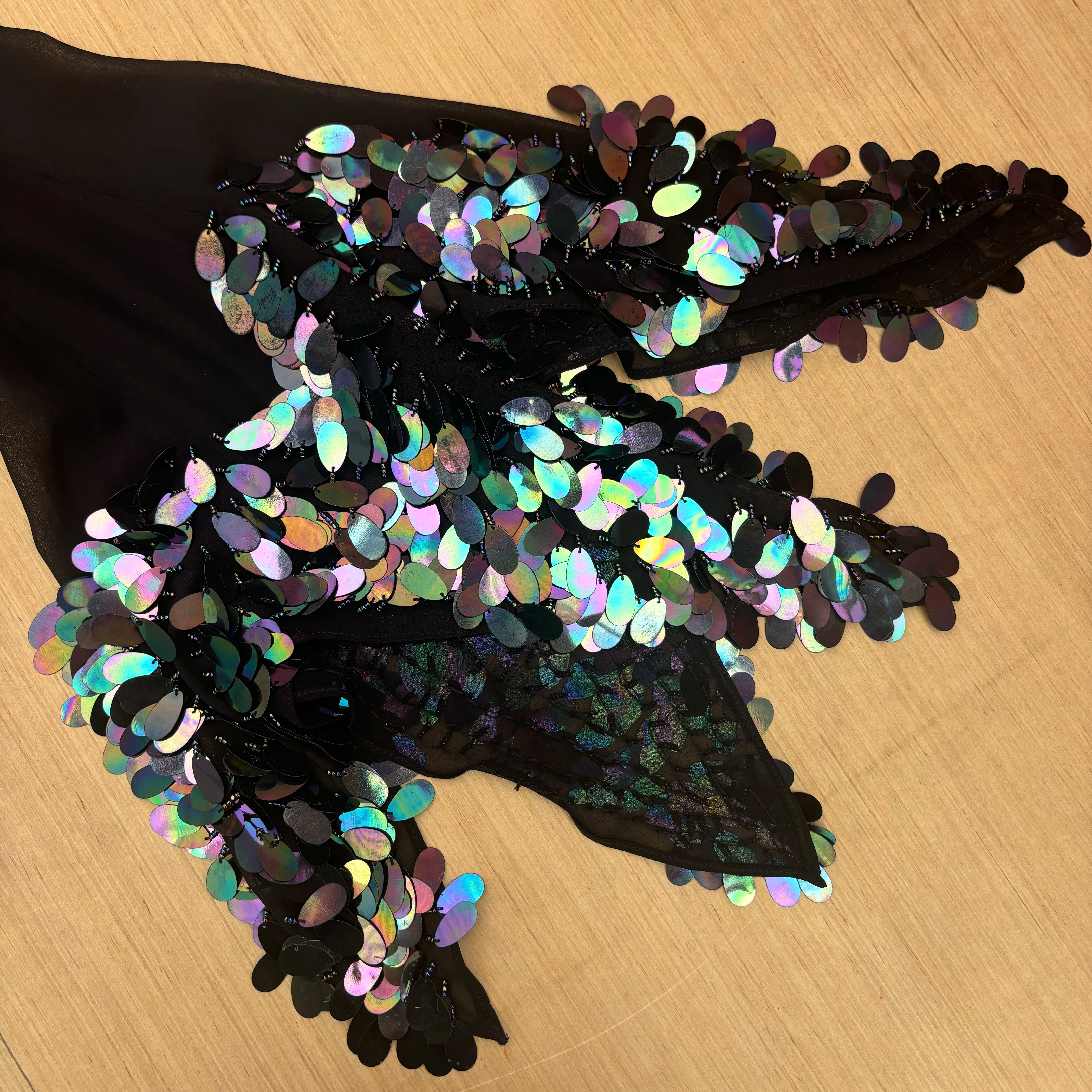 Black blue One shoulder beaded blouse, M