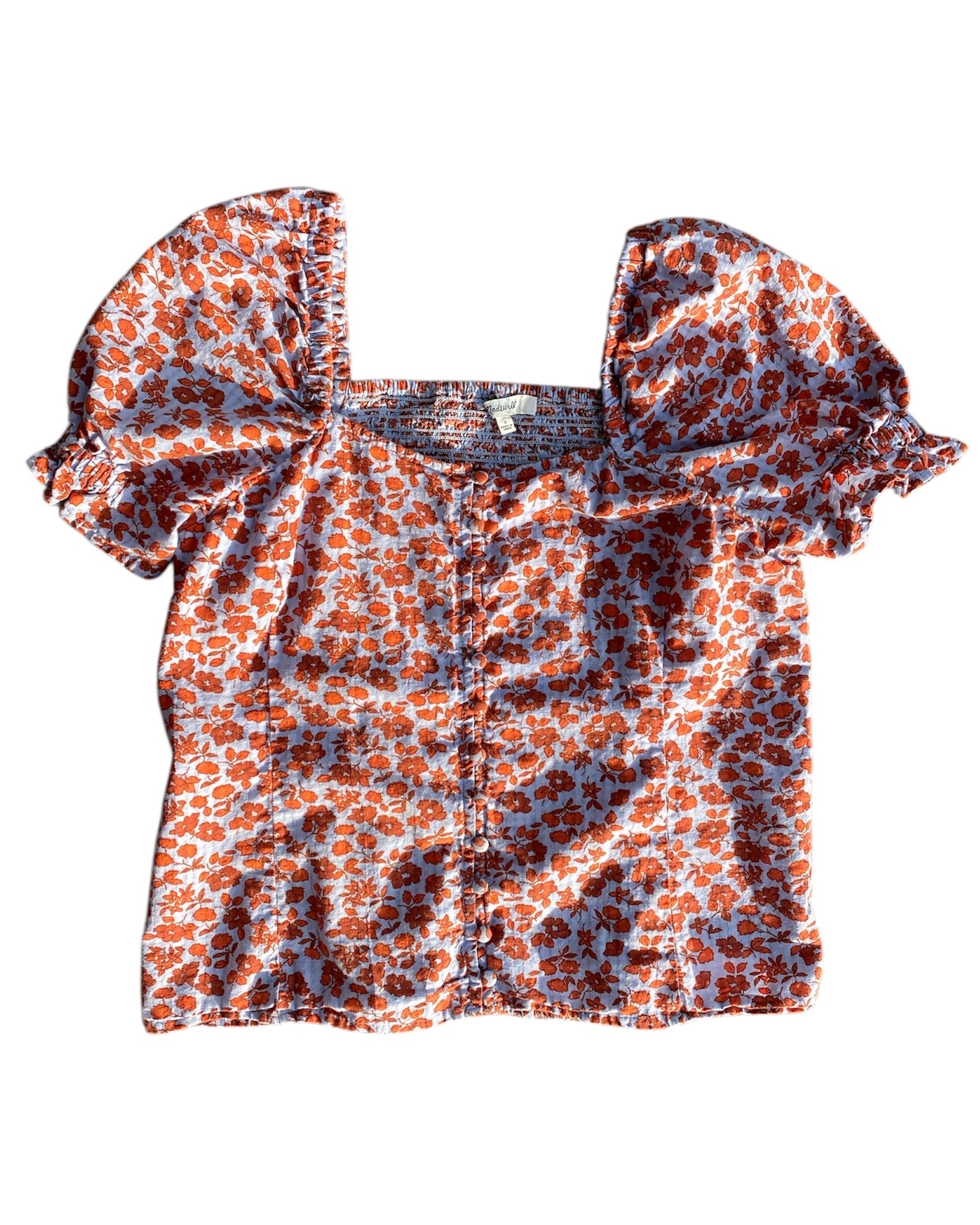 blue orange madewell floral square neck top, 2