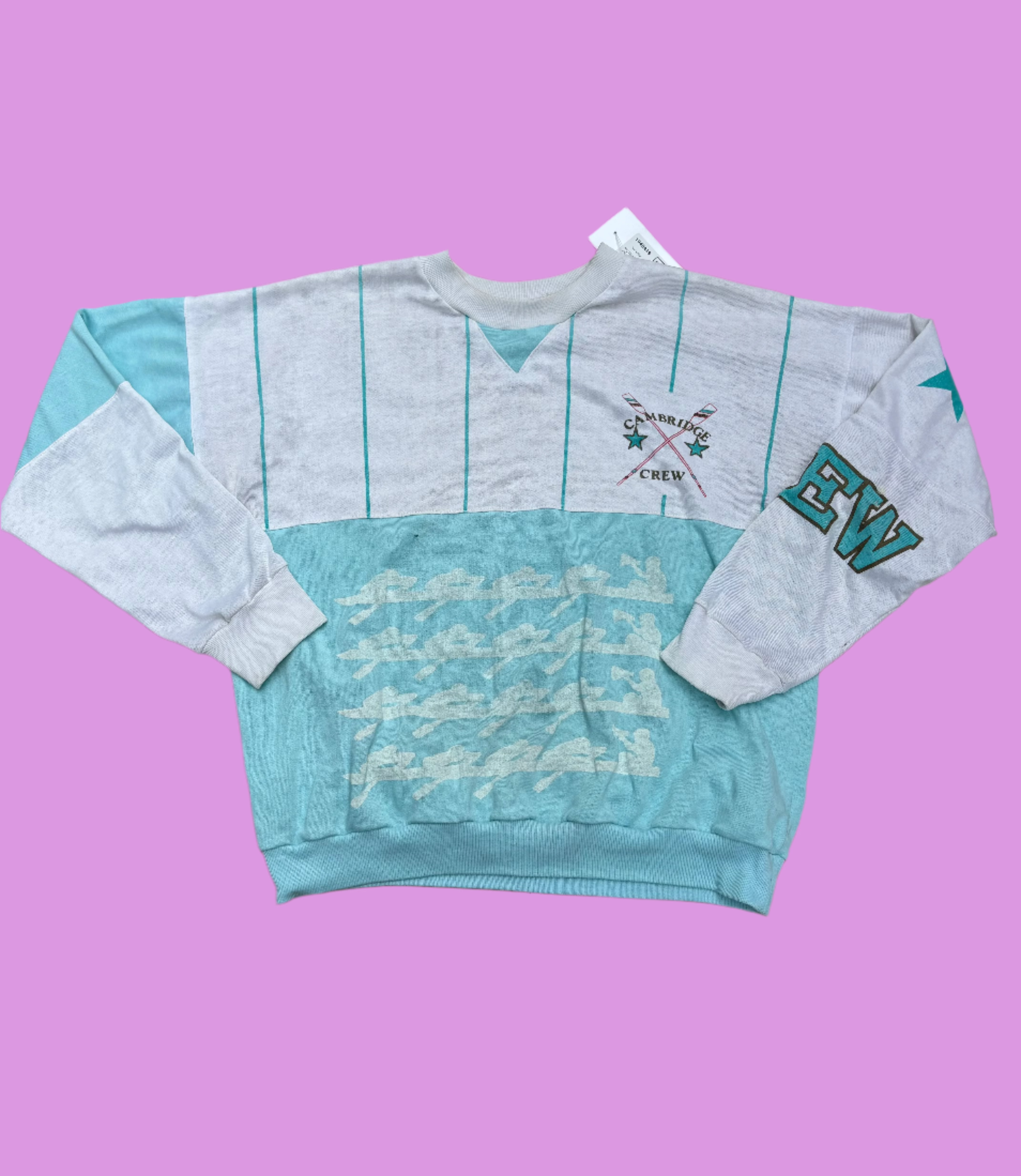 Teal white Vtg Cambridge crew crewneck, L