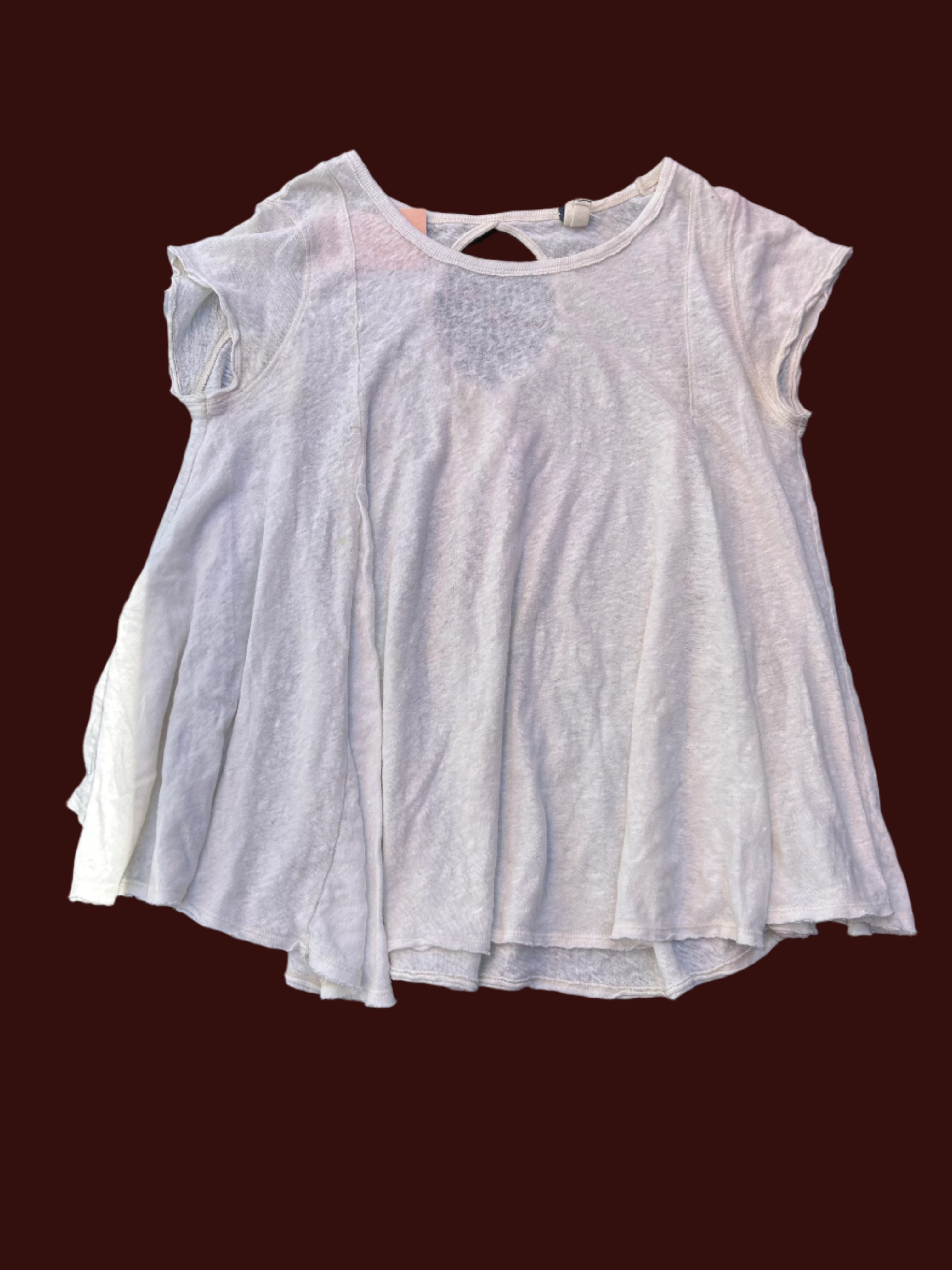 white Free people keyhole back sheer tee, s