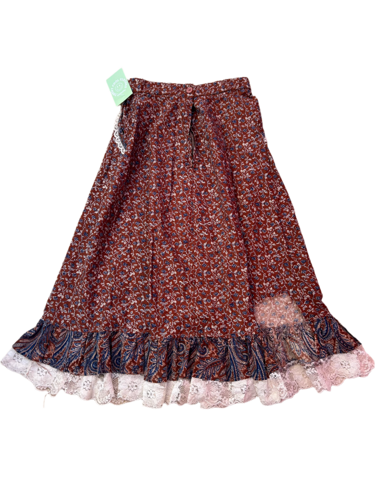 Brown Floral midi skirt handmade, XS