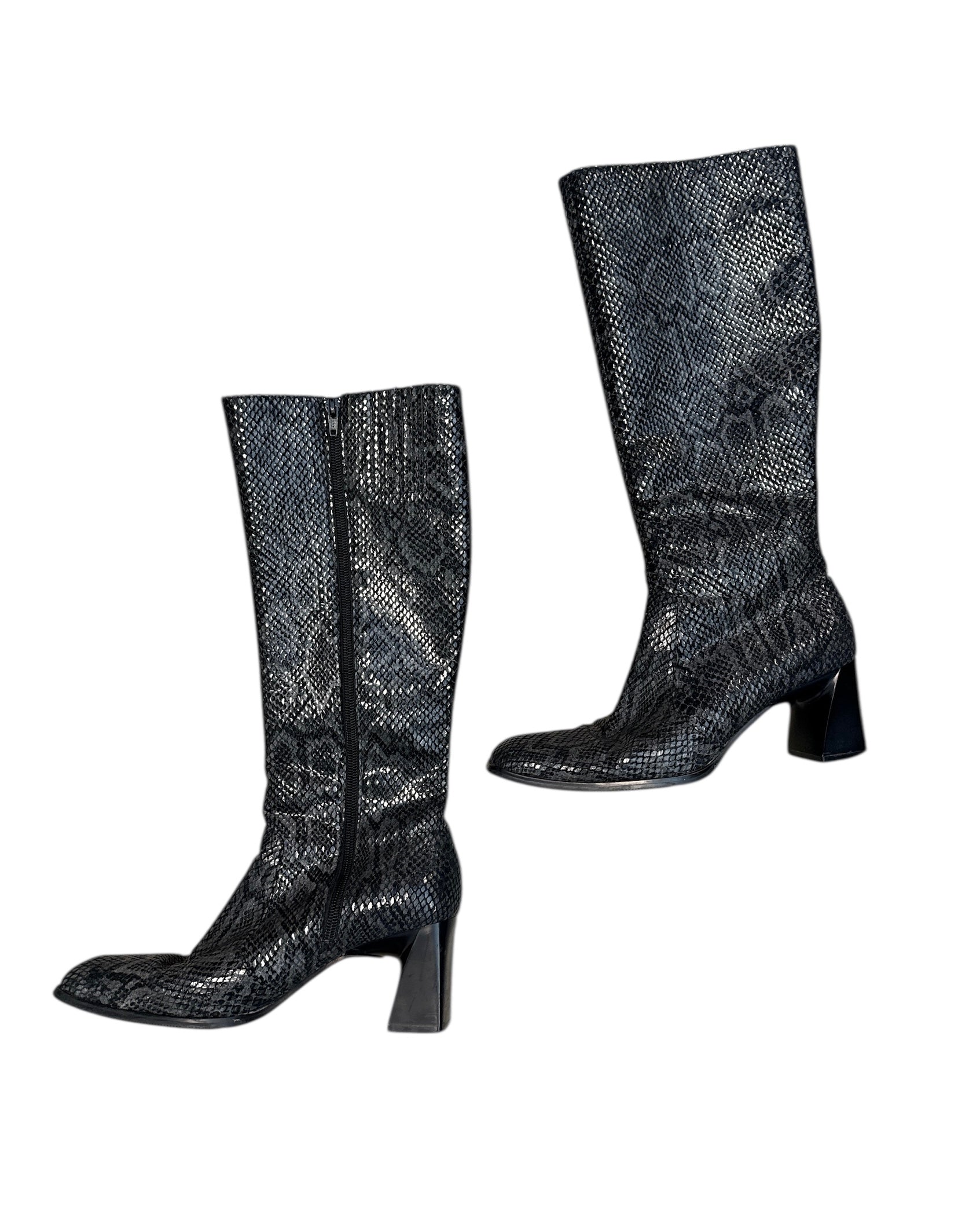 black gray naturalizer square toed snakeprint boots, 8.5