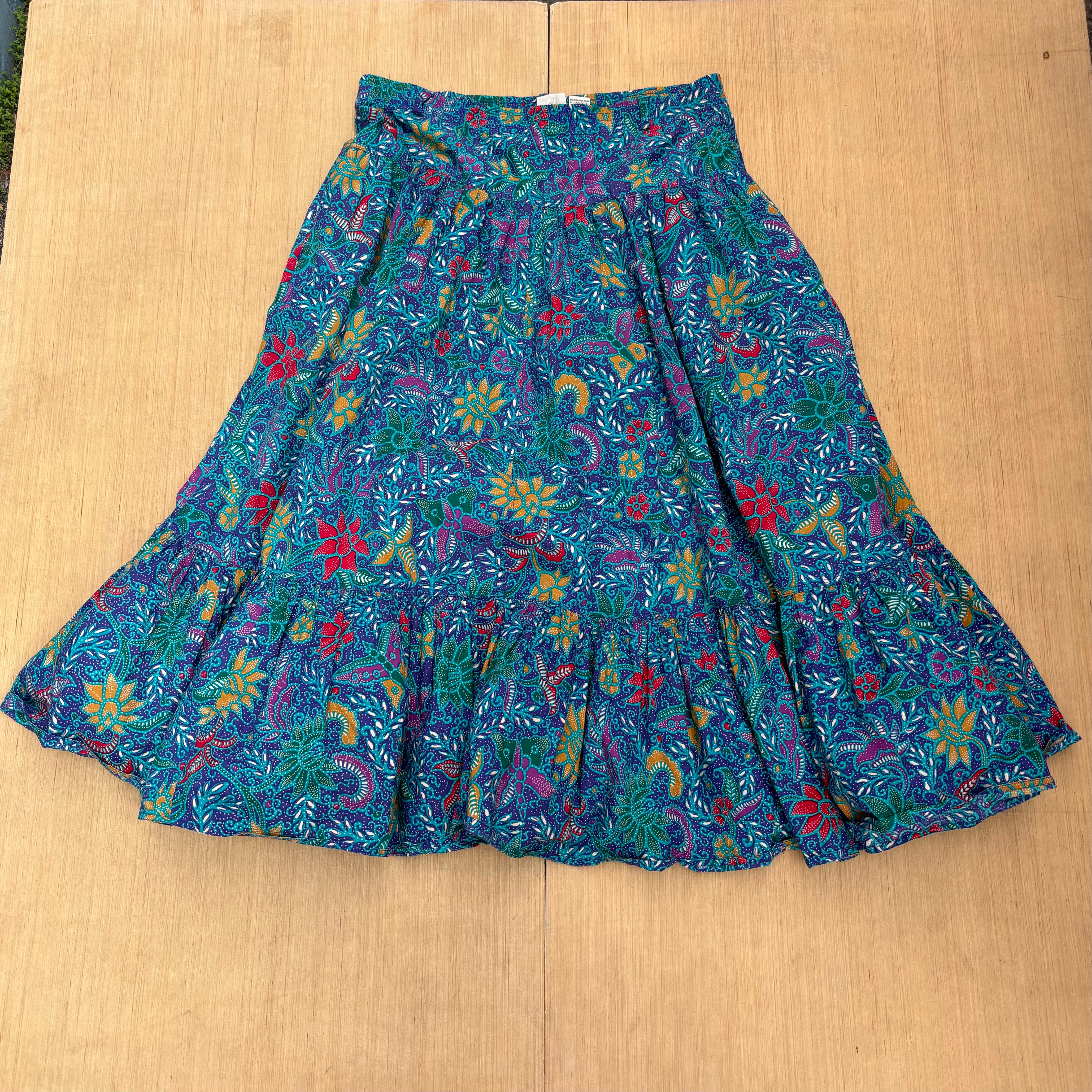 Teal Liz Claiborne Vtg Floral tiered midi skirt, M (fits like L)