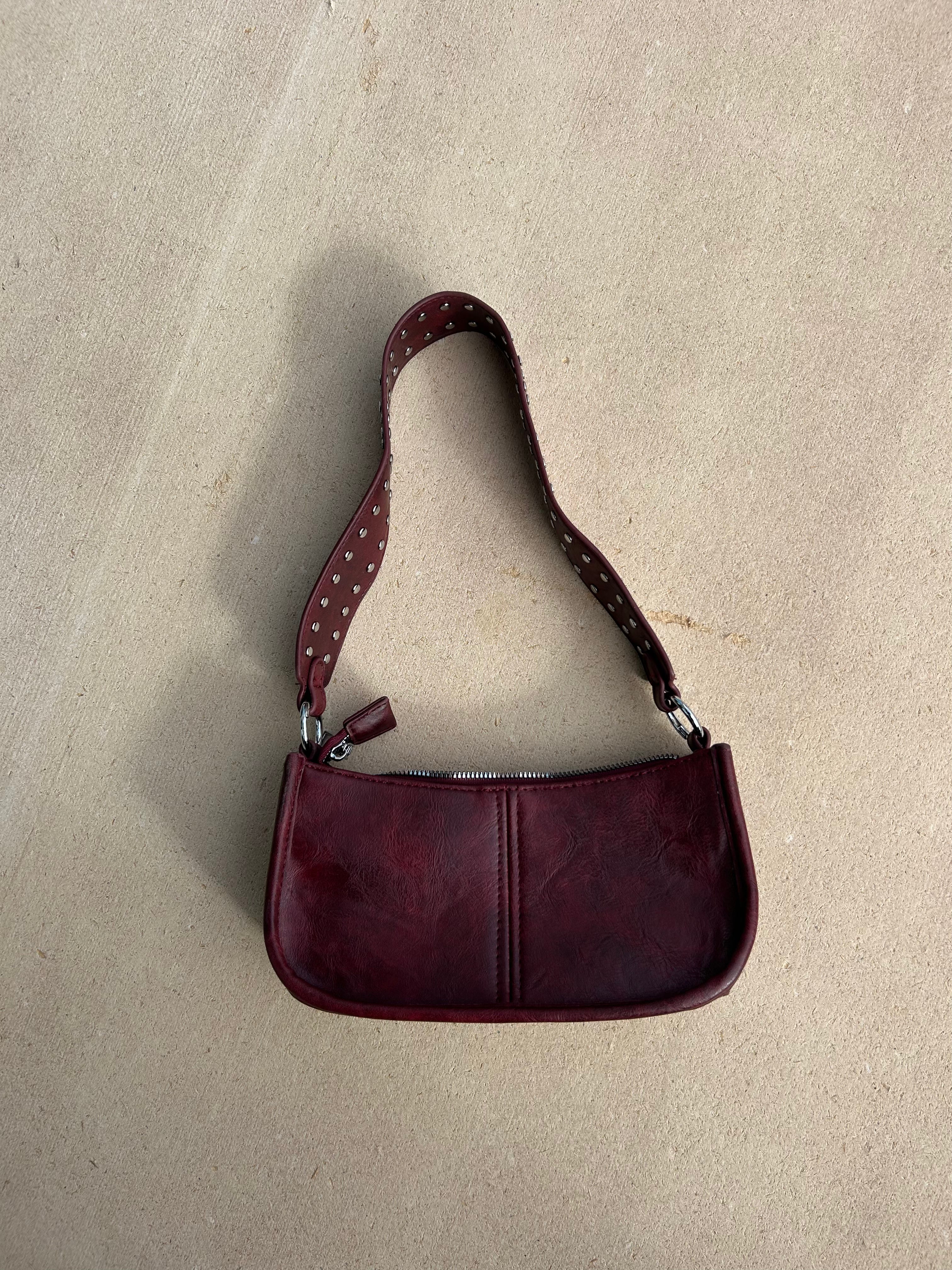 burgundy stud purse