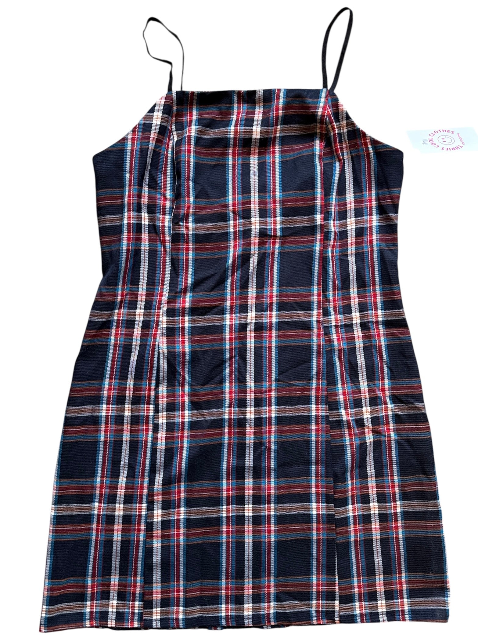 blue red urban outfitters plaid mini dress, s