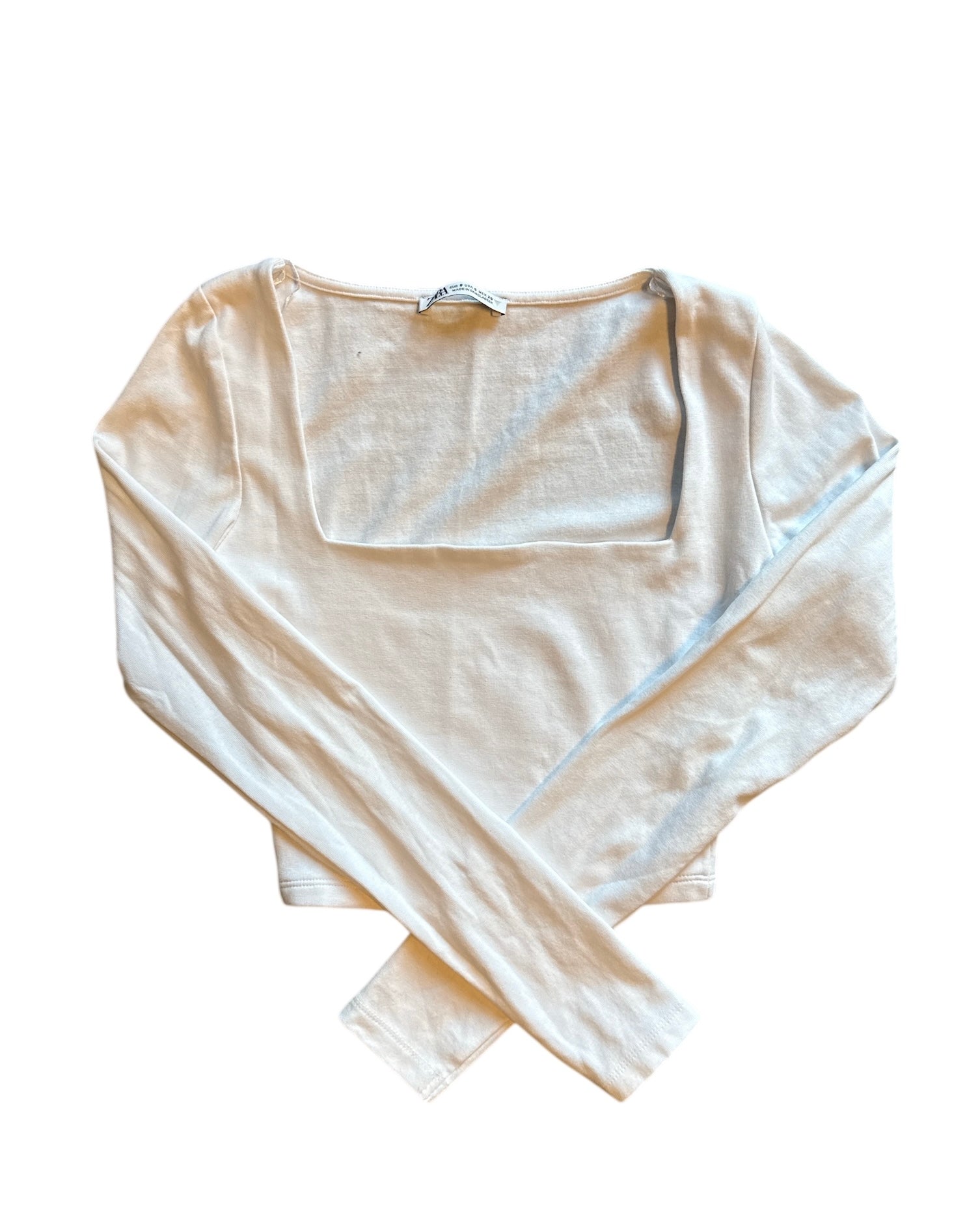 white Zara square neck ls crop top, s
