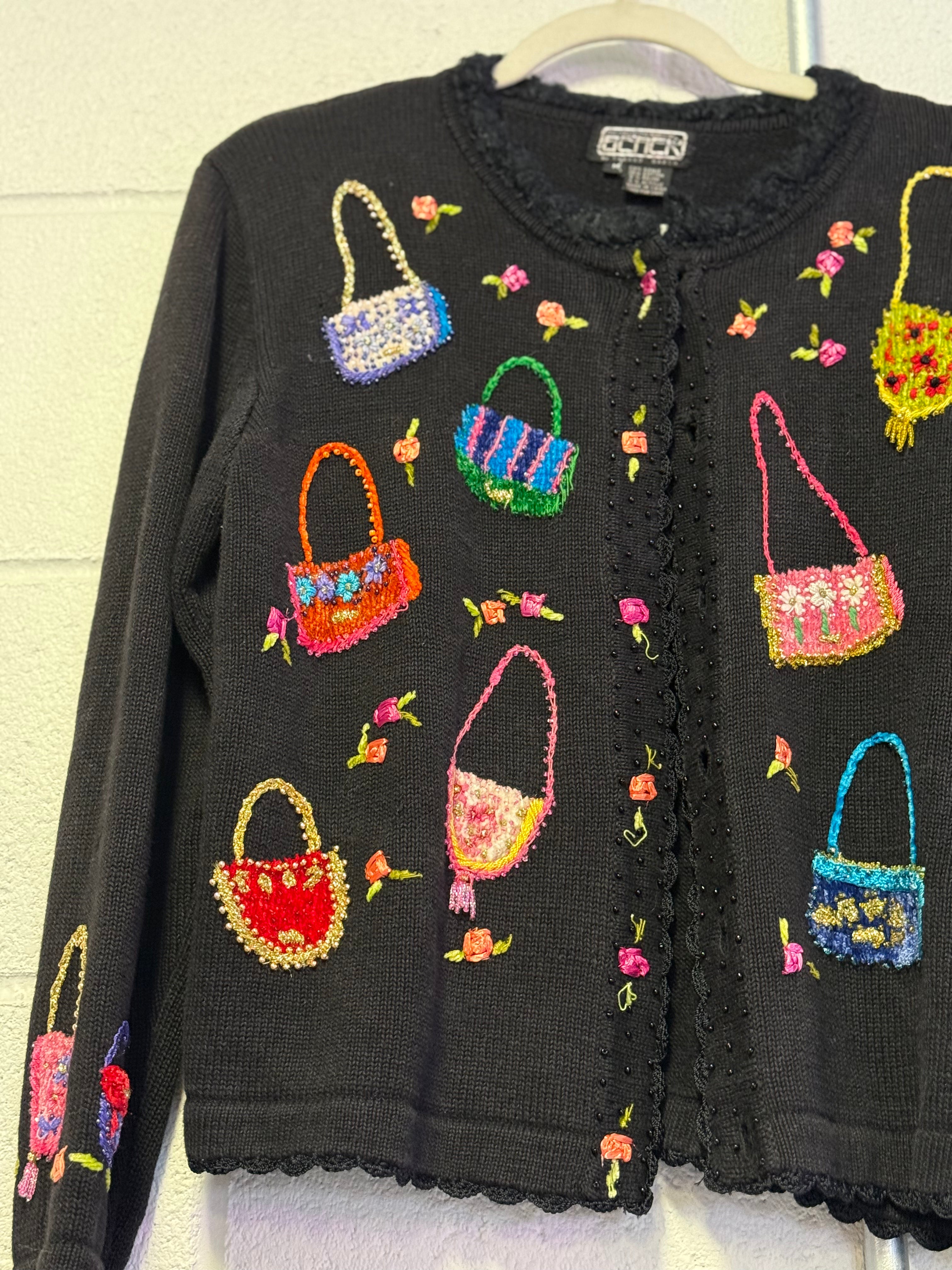 black blue pink berek purse cardigan, m