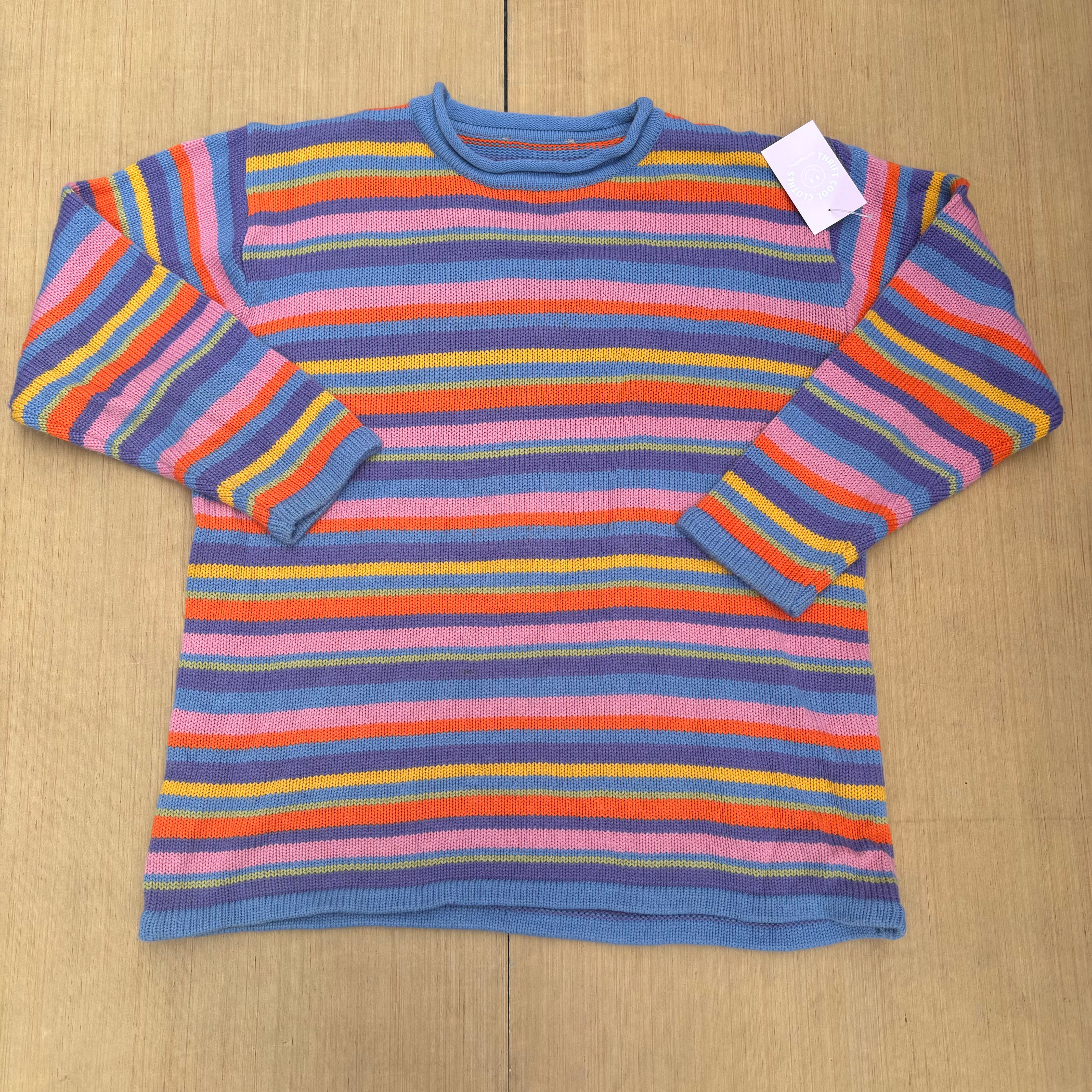 blue orange stripe sweater, m
